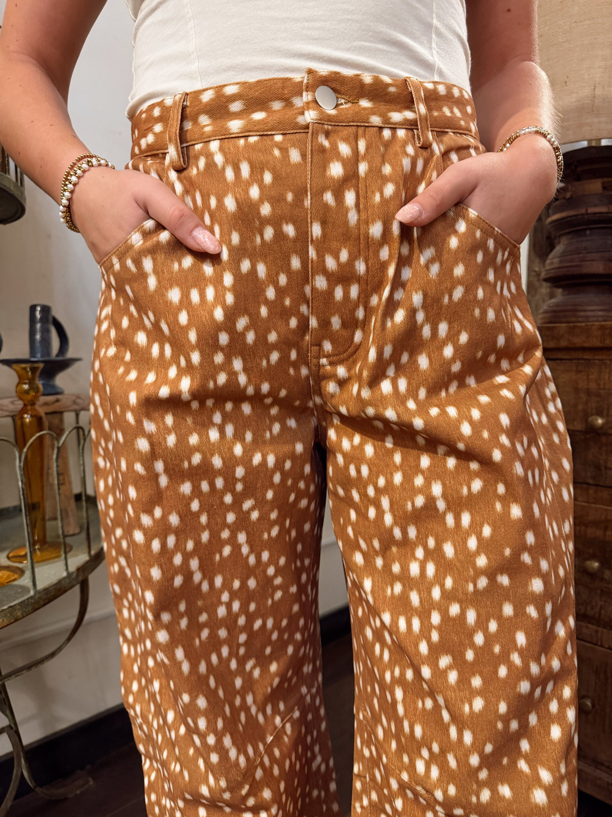 CP10398 Deer Print Barrel Jean