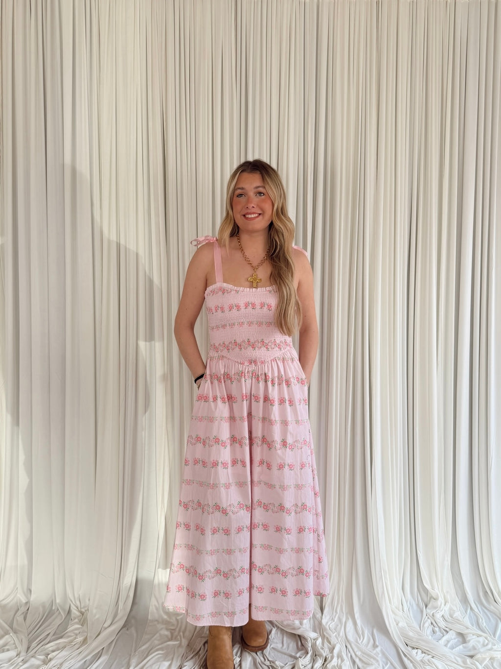 Floral Printed Poplin Midi Dress