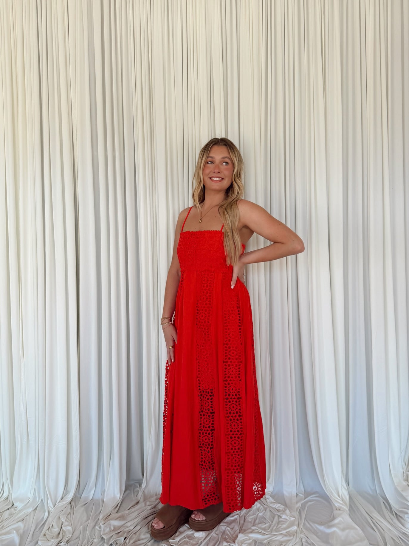 Crochet Lace Paneled Maxi Dress