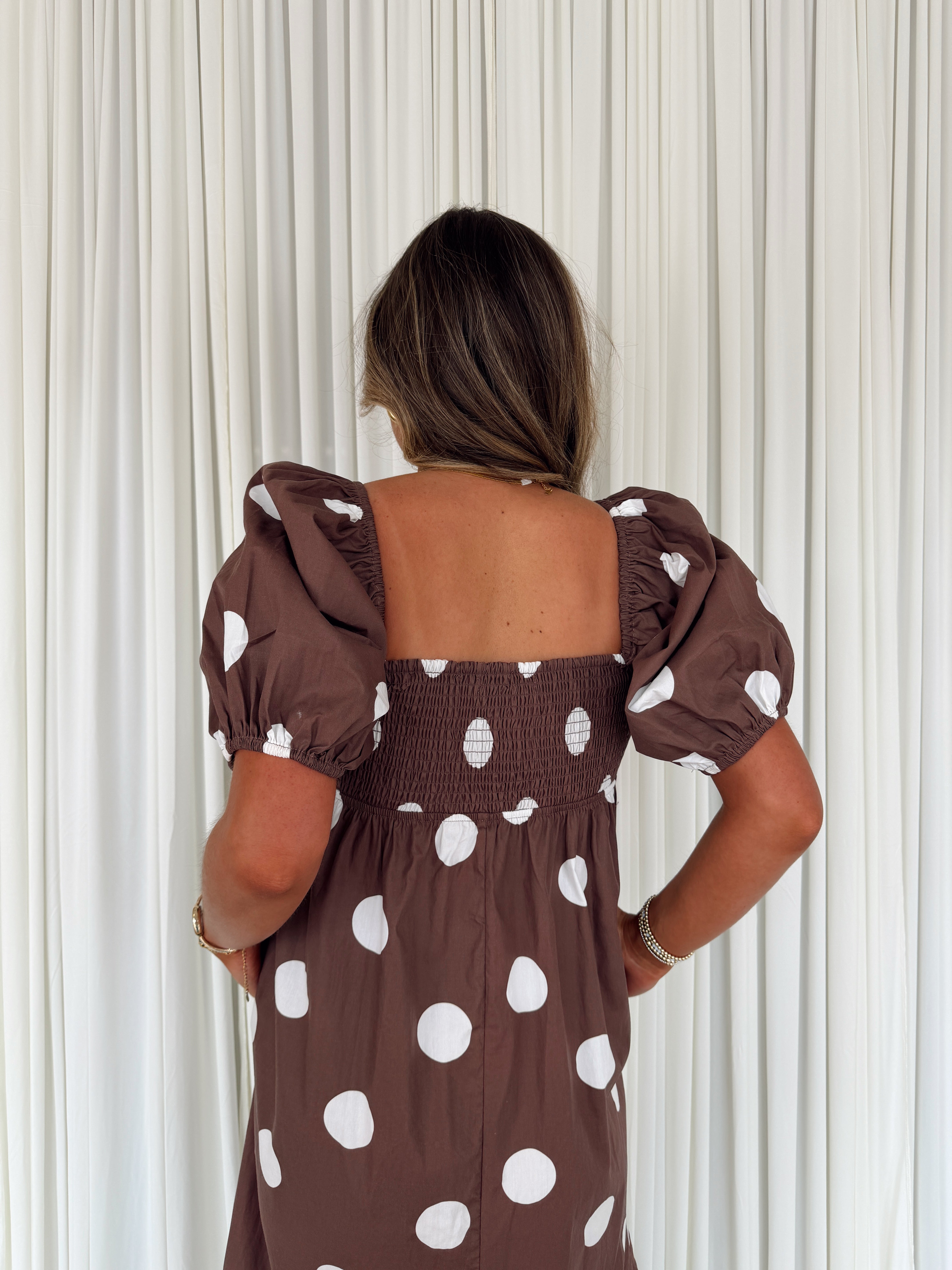 Polka Dot Puff Sleeve Maxi Dress – Seven & James