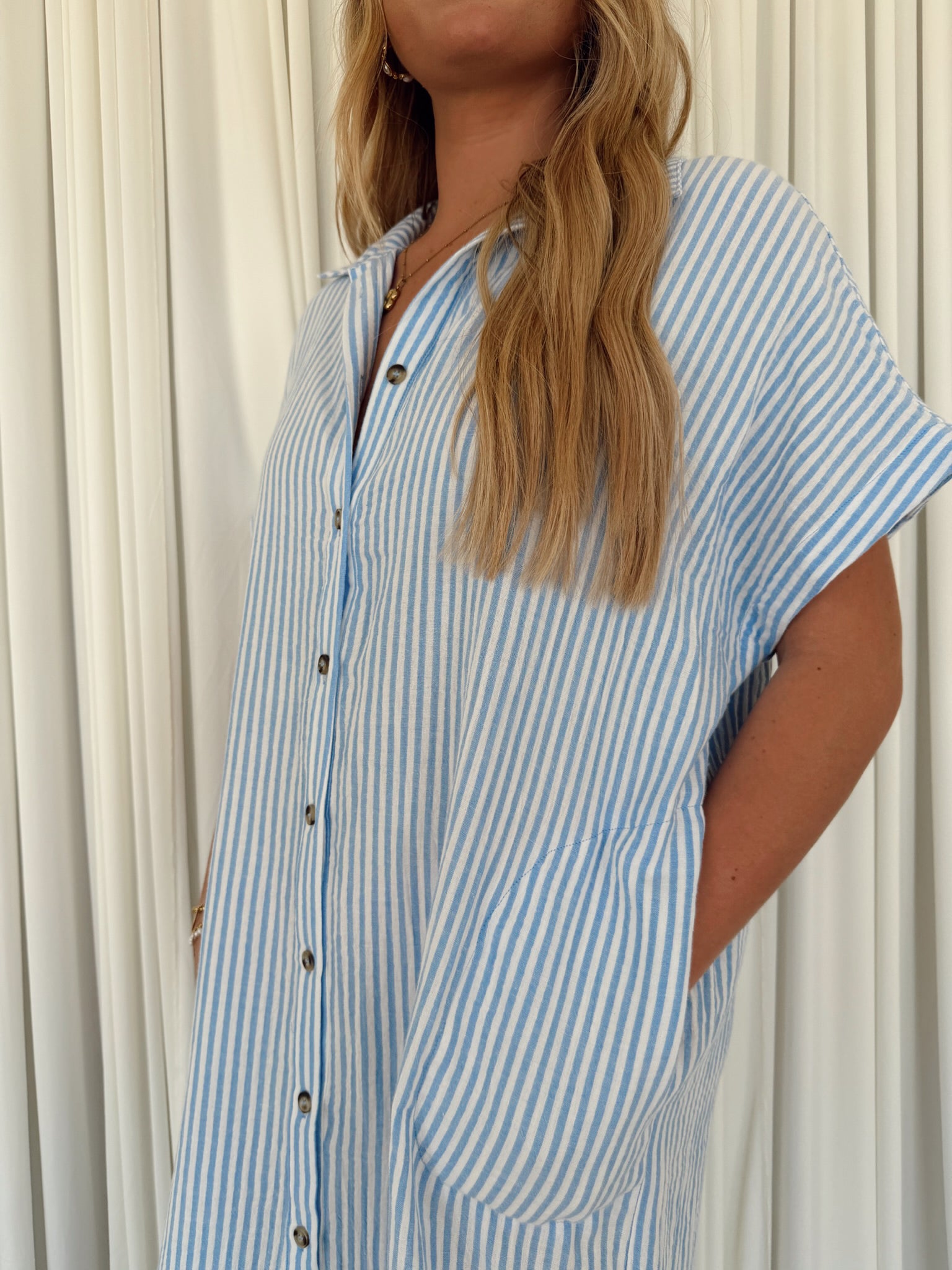 MS1314D-BGS Stripe Shirt Dress