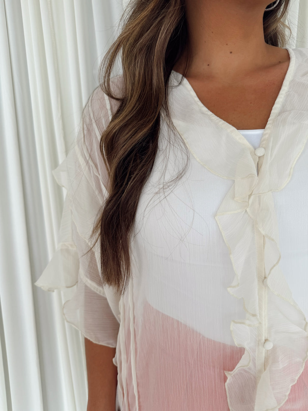 Chiffon Ruffled V-Neck Cover Up