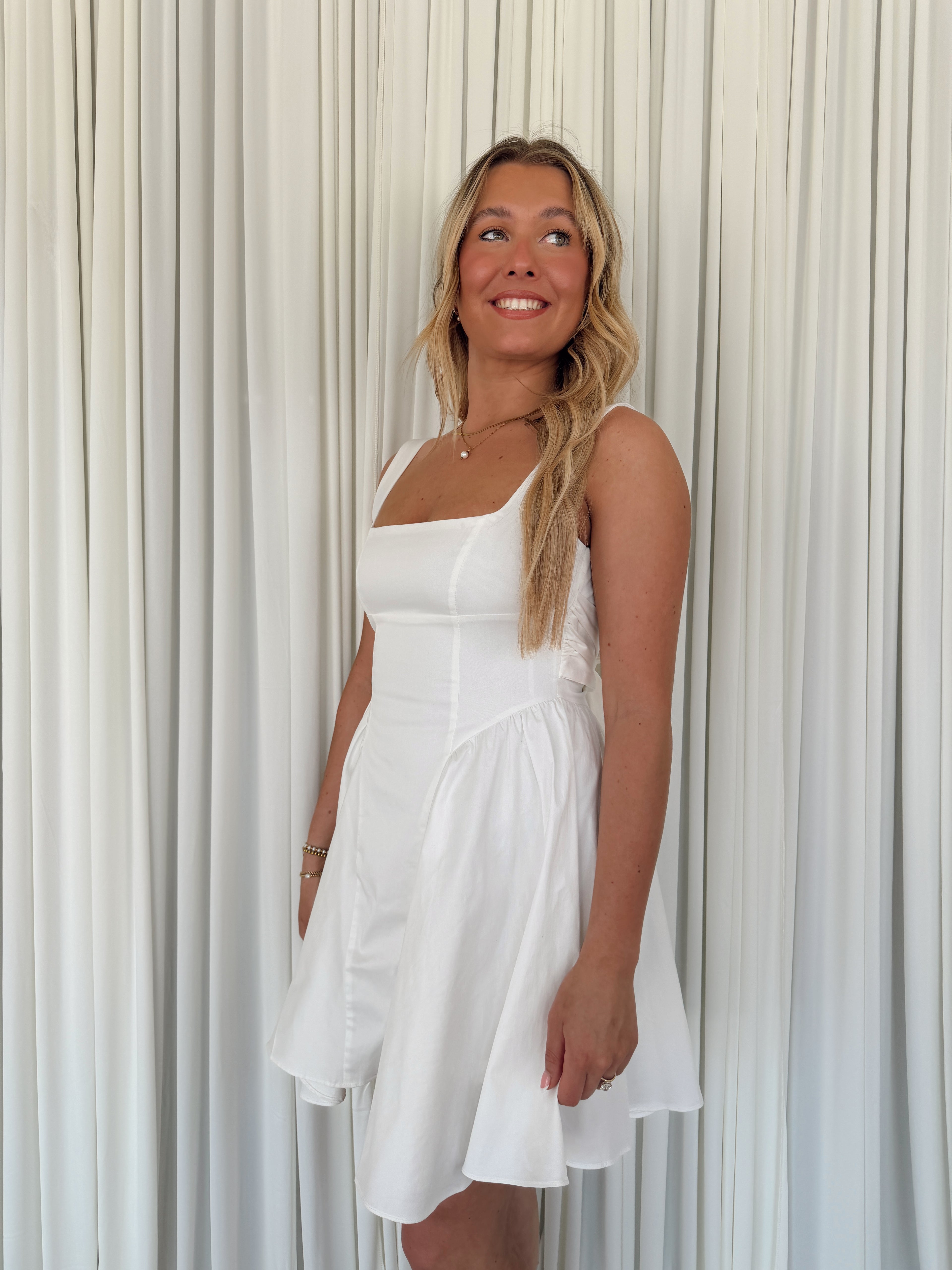 Ribbon Back Tie Mini Dress