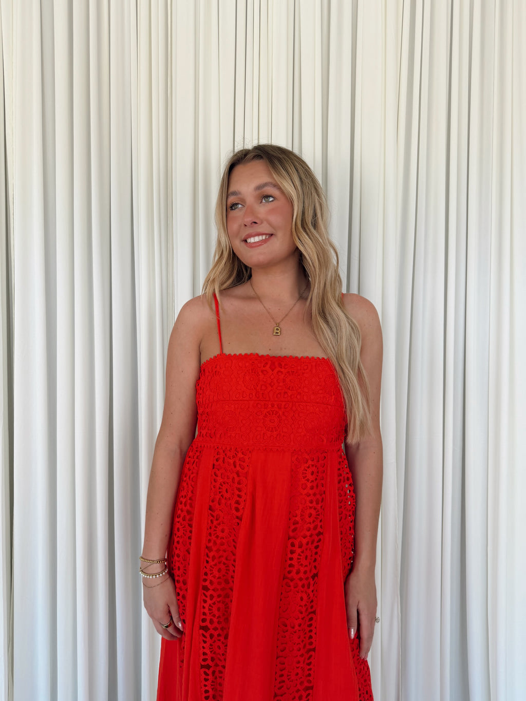 Crochet Lace Paneled Maxi Dress