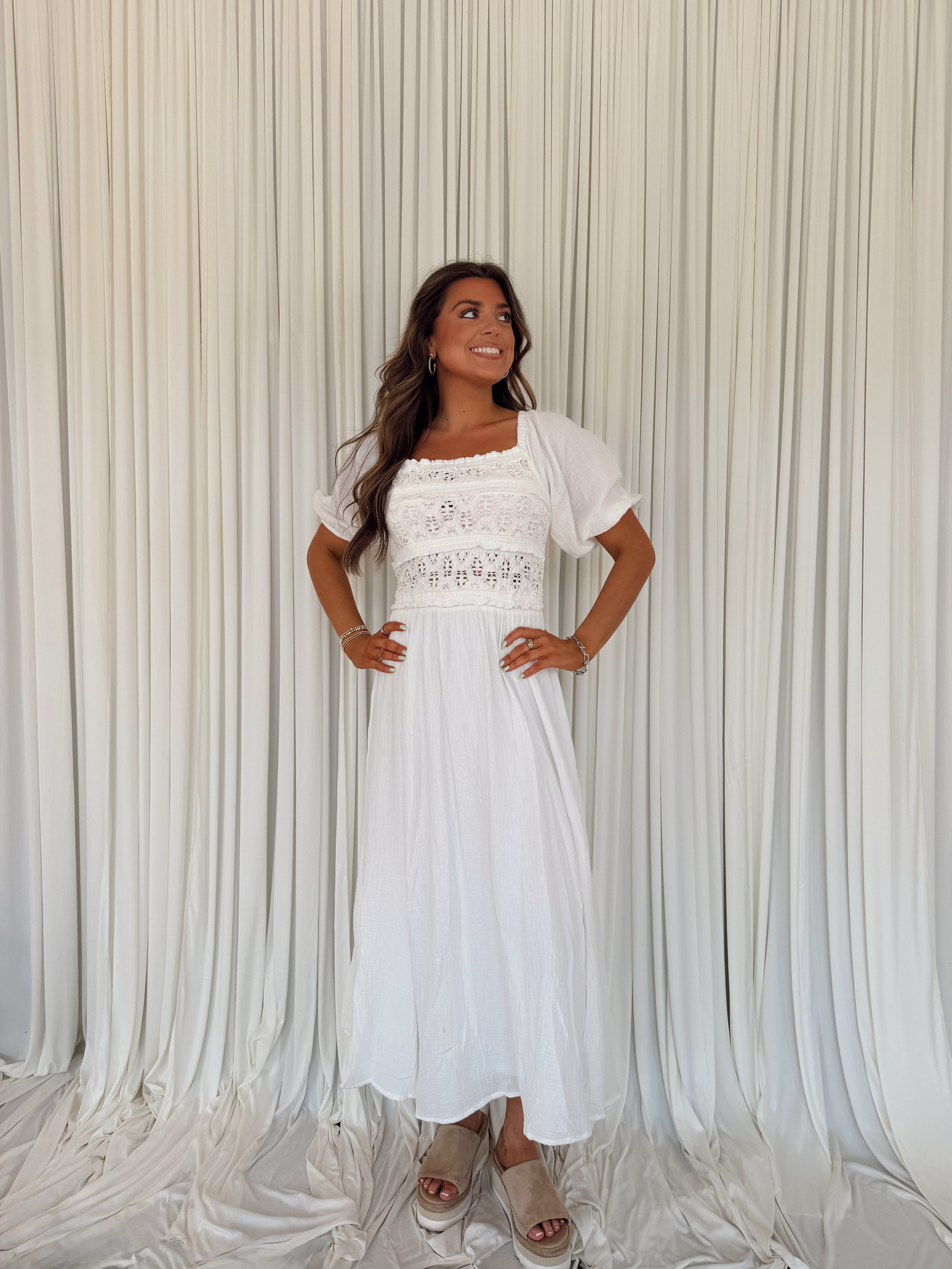 Square Neck Smocked Flare Midi Dress Seven & James Square Neck Smocked Flare Midi Dress Seven & James