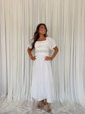 Square Neck Smocked Flare Midi Dress