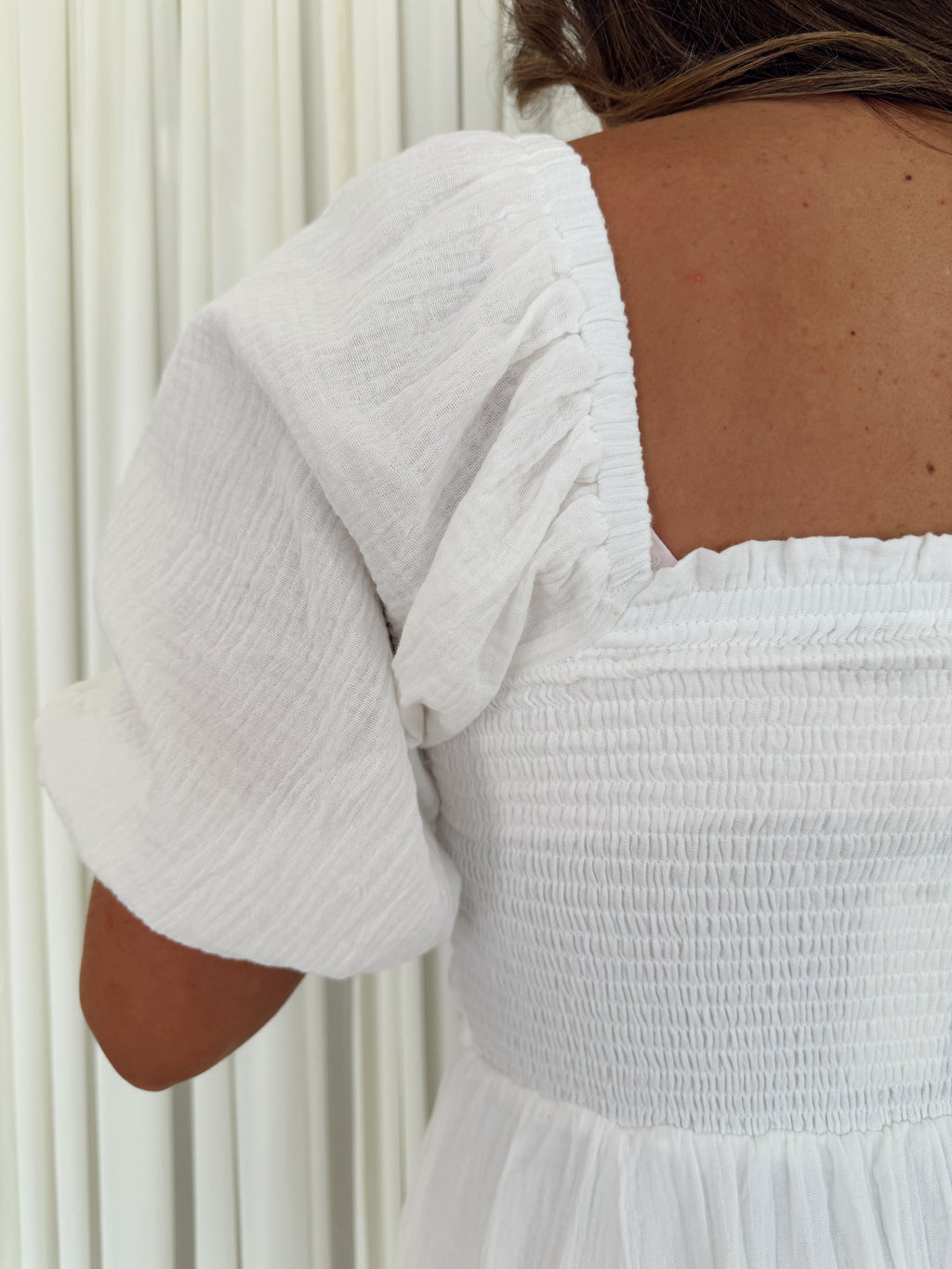 Square Neck Smocked Flare Midi Dress