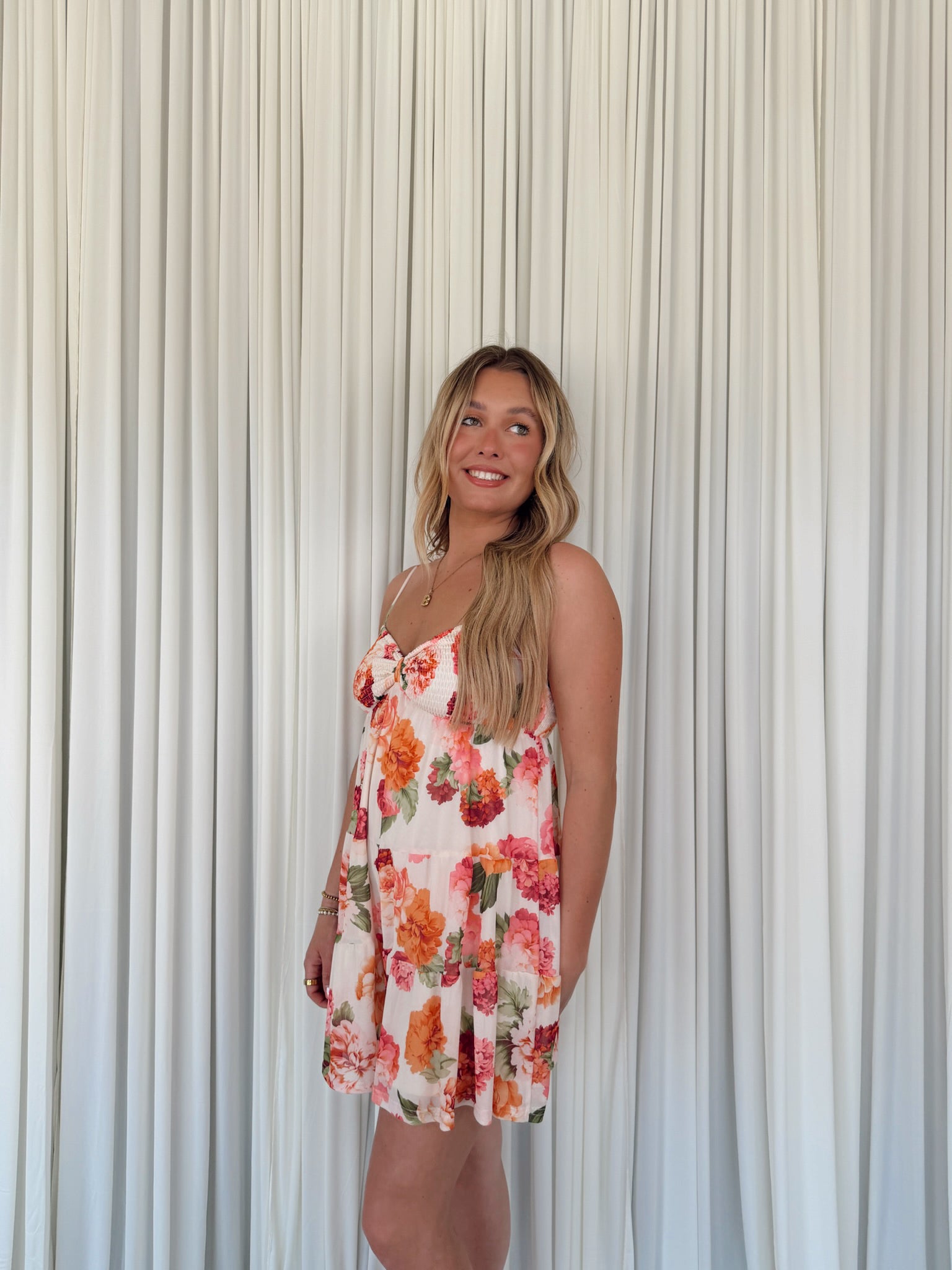 Floral Smocked Babydoll Cami Romper