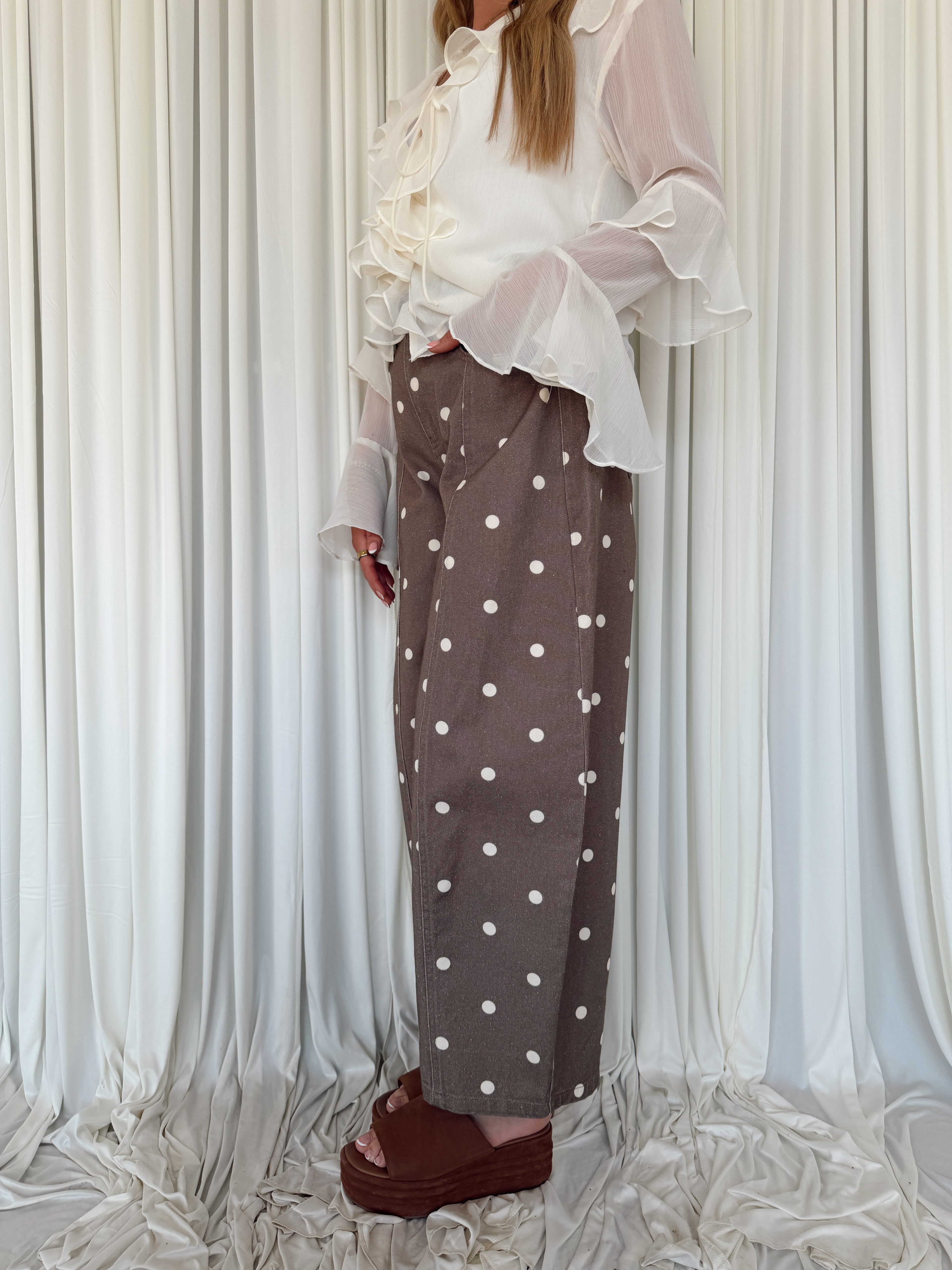 Polka Dot Printed Denim Pants