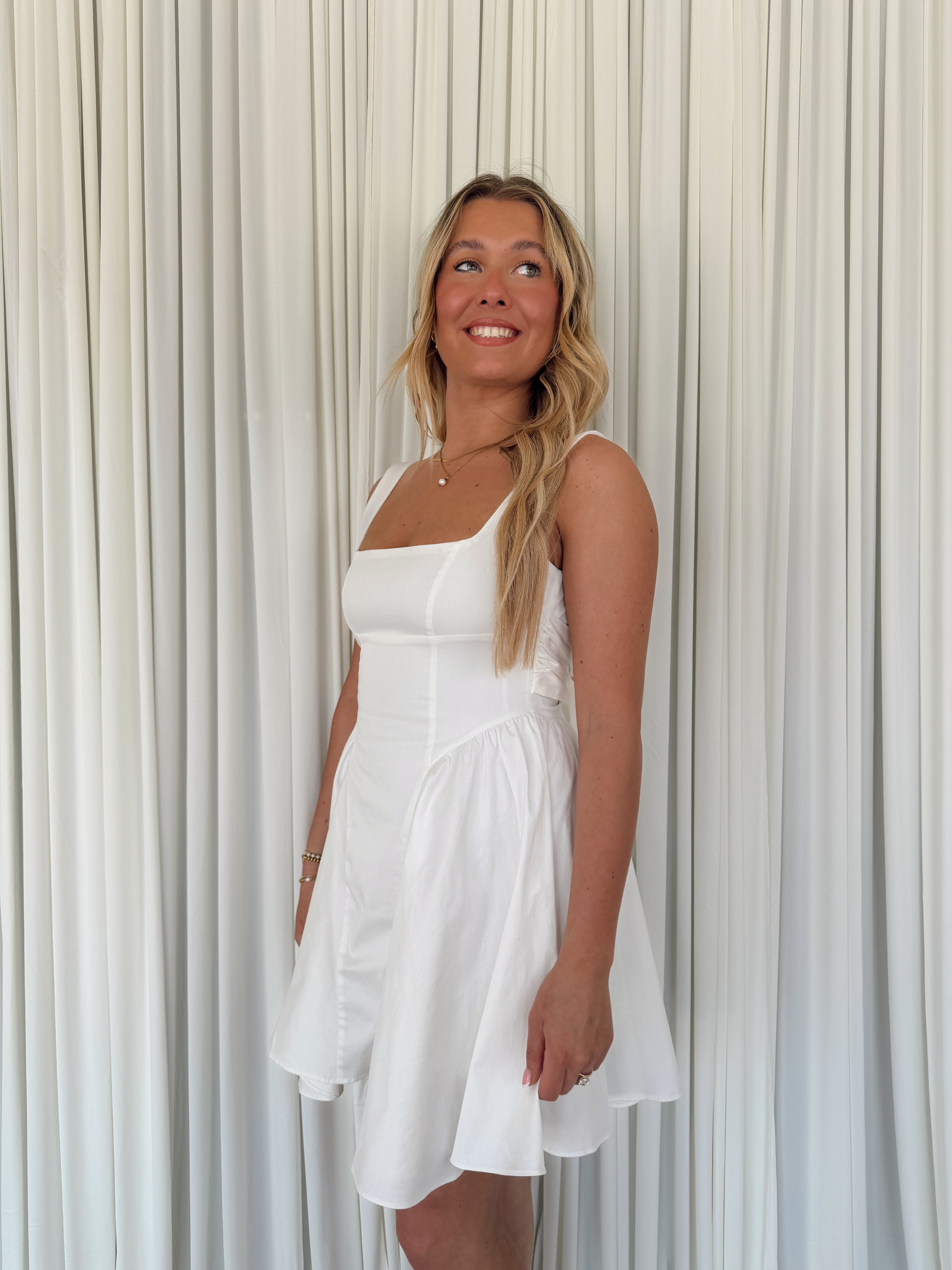 Ribbon Back Tie Mini Dress