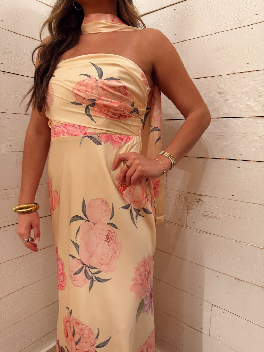 Strapless Maxi Dress with Neck Scarf