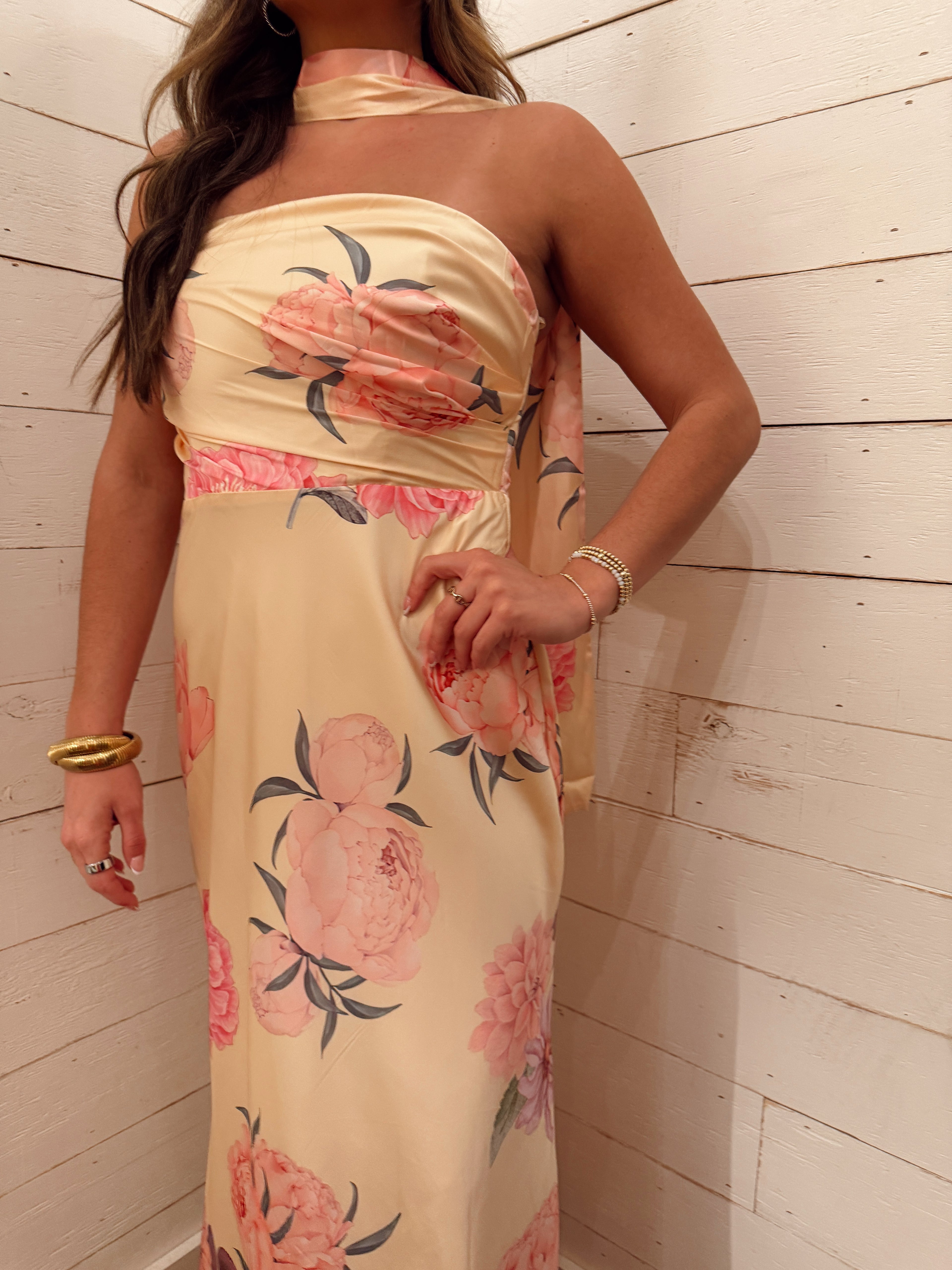 Strapless Maxi Dress with Neck Scarf