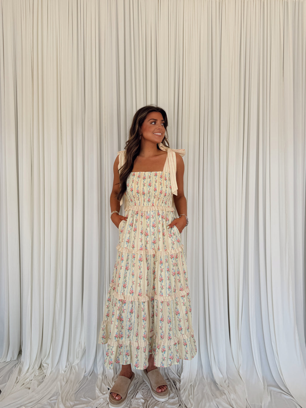 Yellow Stripe Floral Maxi Dress
