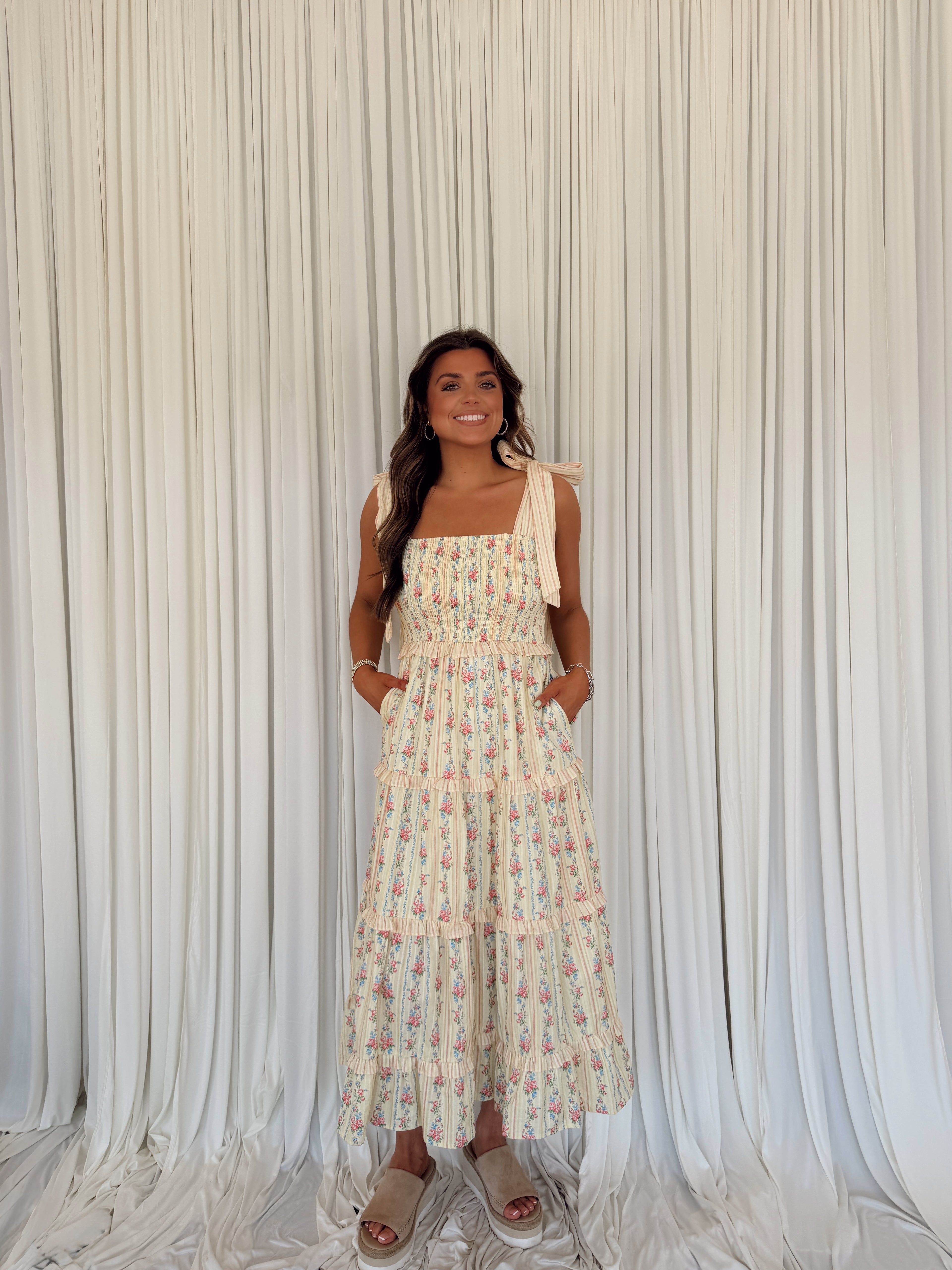 Yellow Stripe Floral Maxi Dress