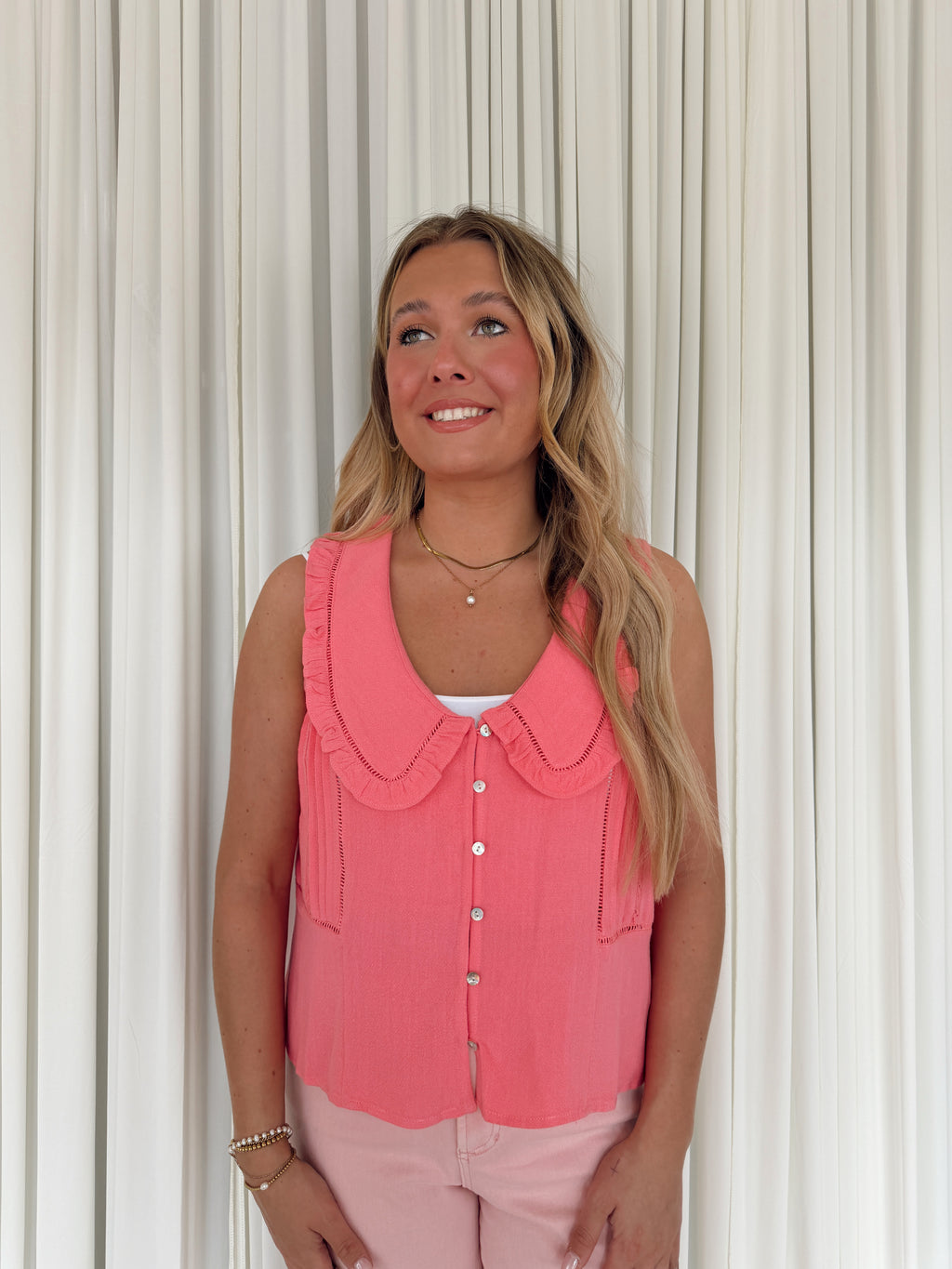 Ruffle Collared Tank Blouse