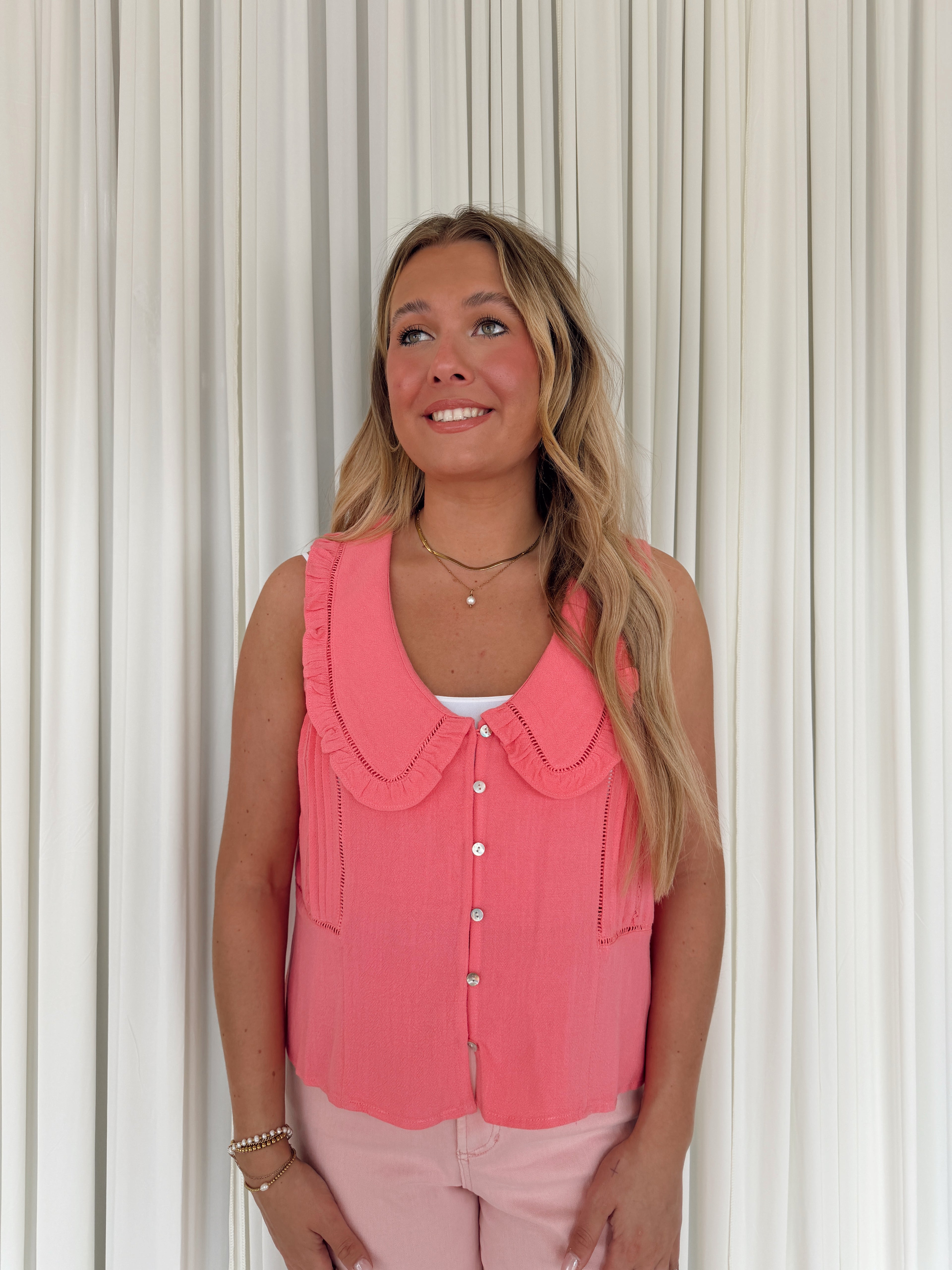 Ruffle Collared Tank Blouse