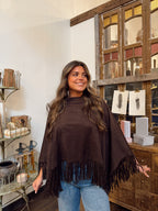 Suede Stitched Fringe Cape