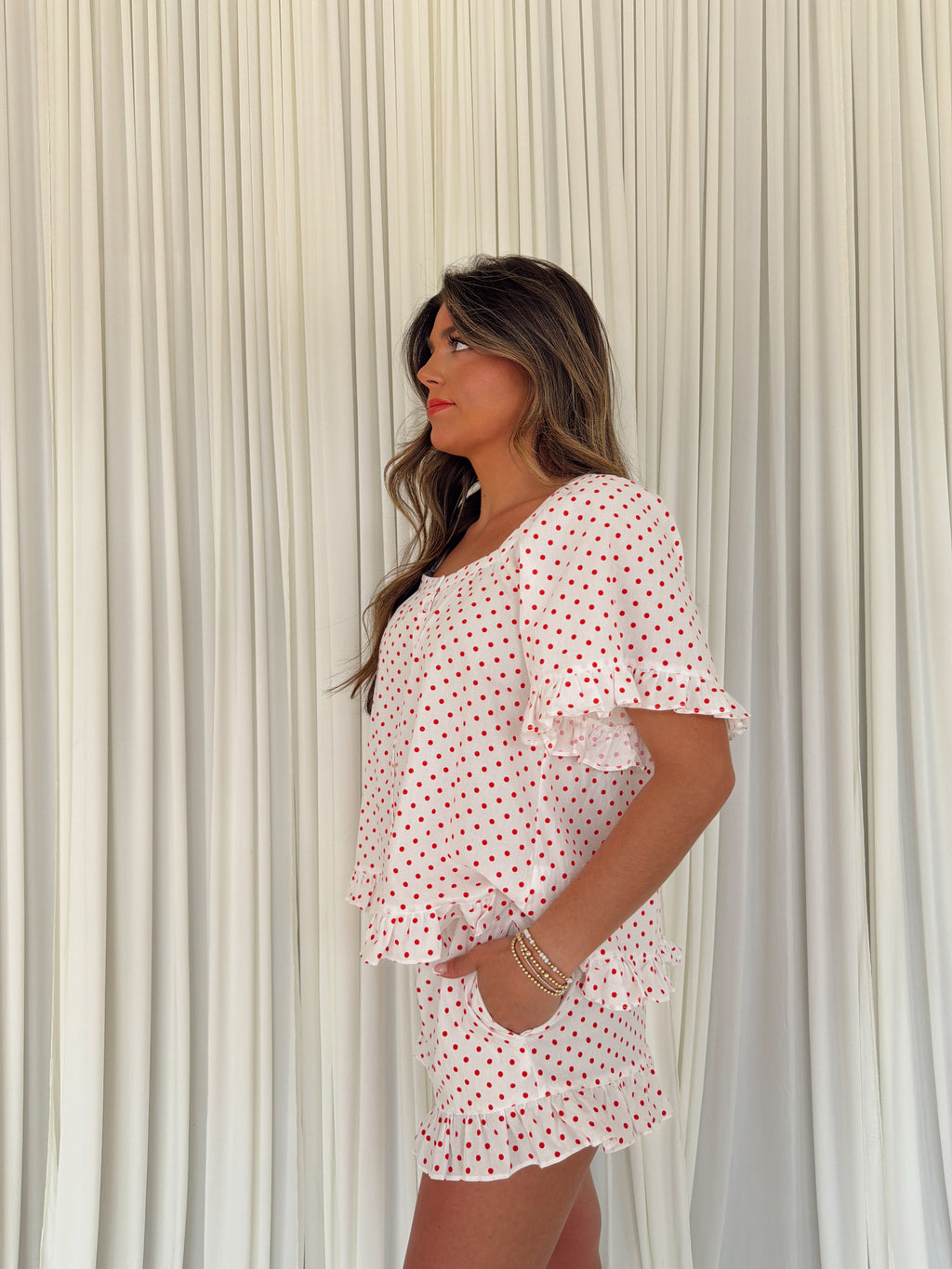 Ruffled Polka Dot Print Top