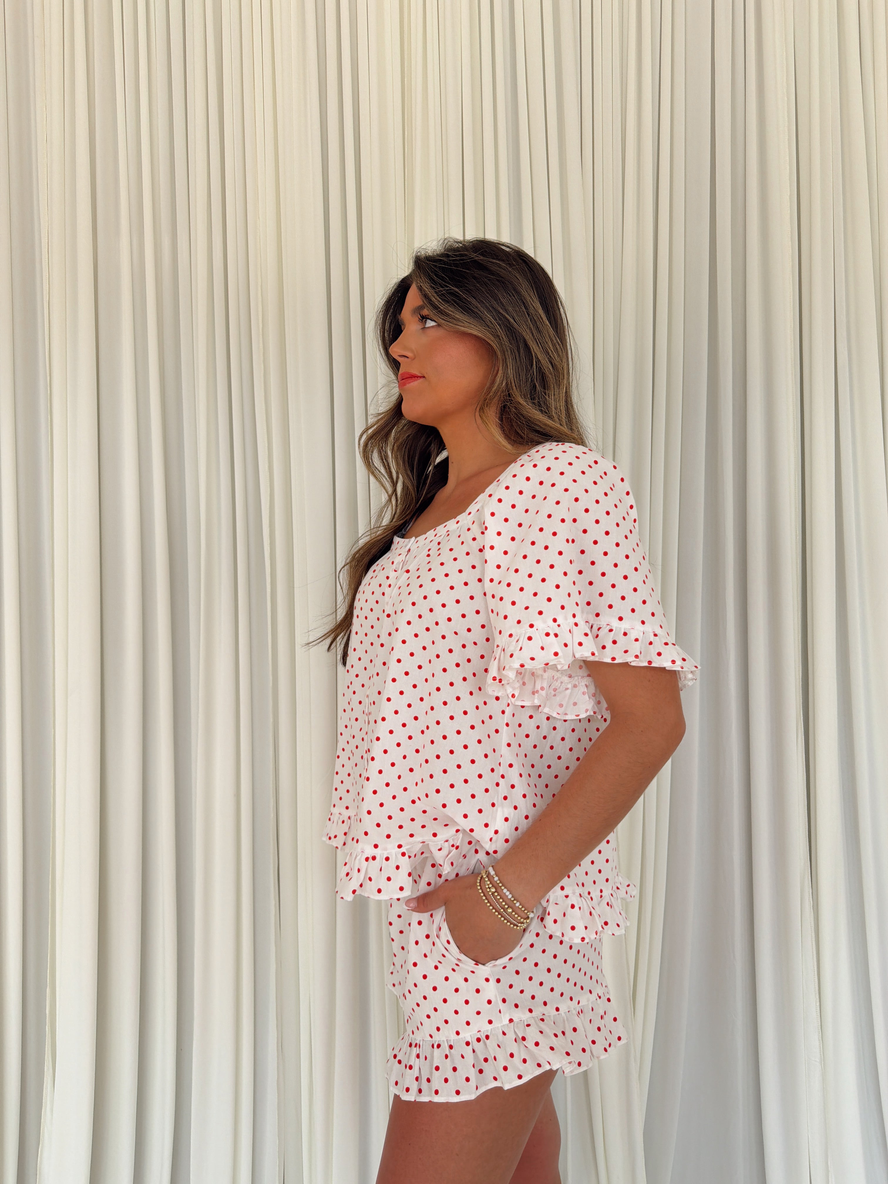 Ruffled Polka Dot Print Top