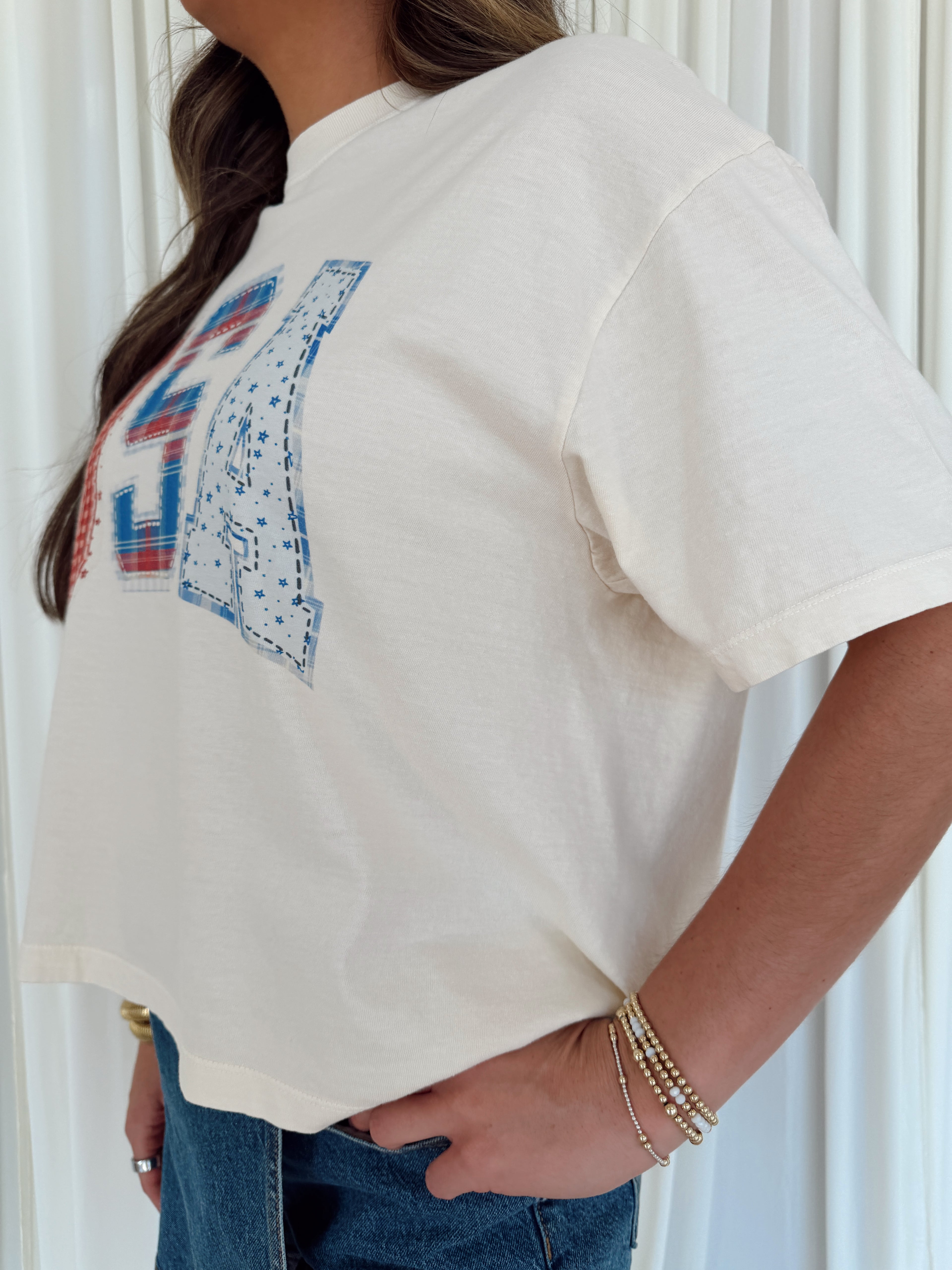 USA Patchwork Cropped Tee