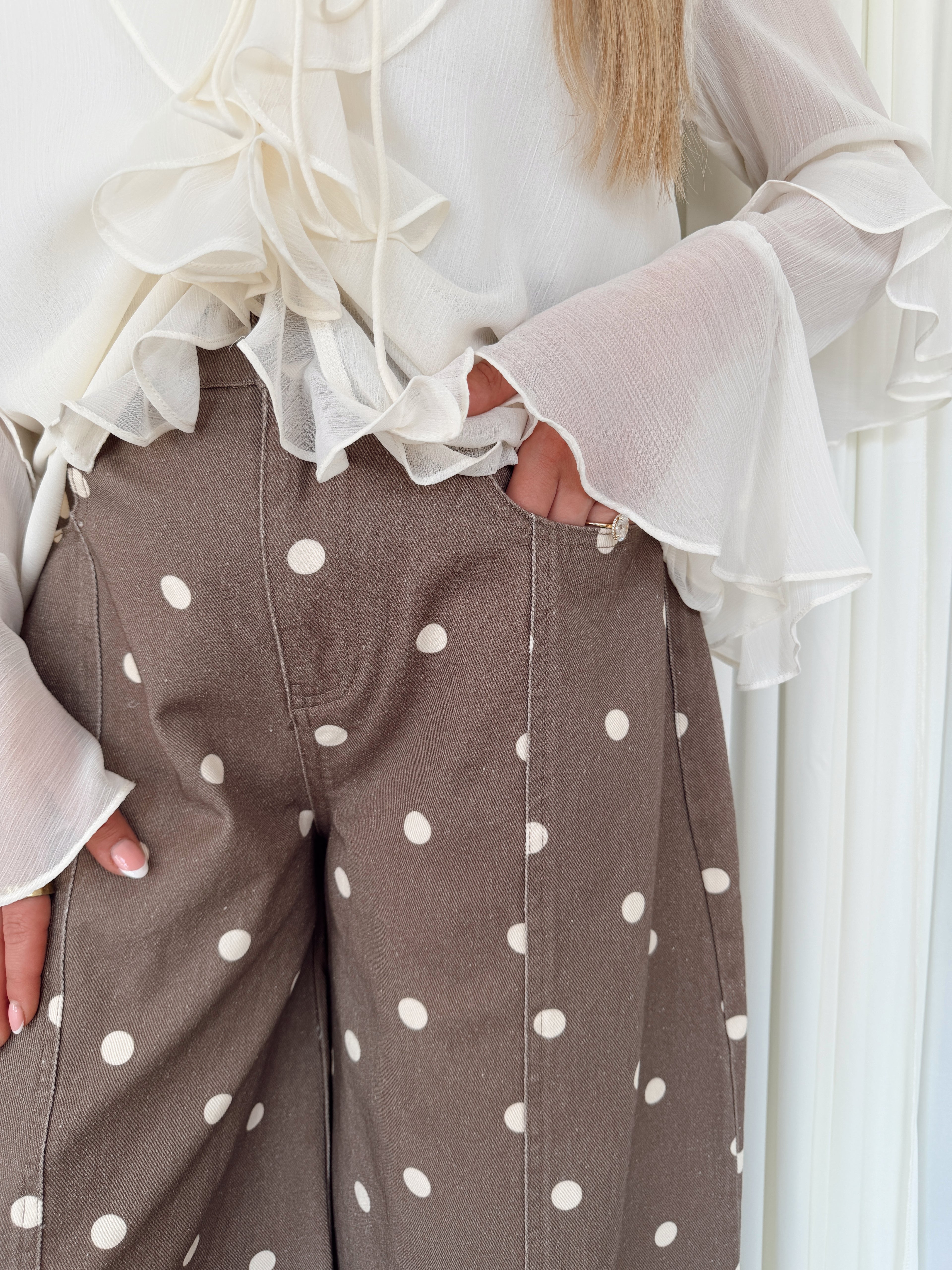 Polka Dot Printed Denim Pants