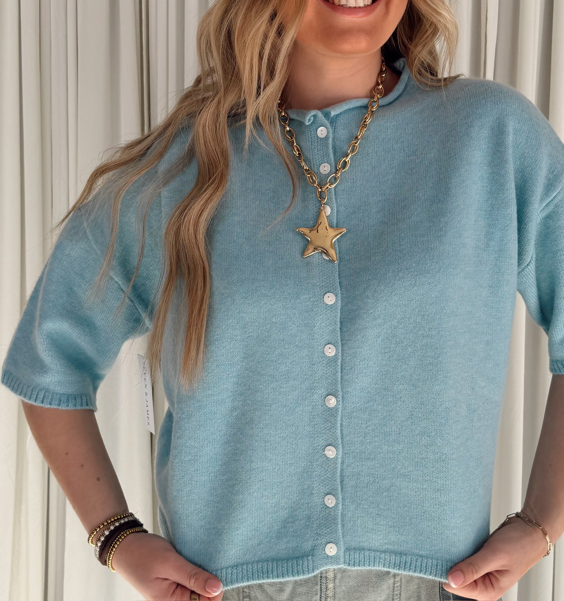 SJH15518 Solid Half Sleeve Cardigan