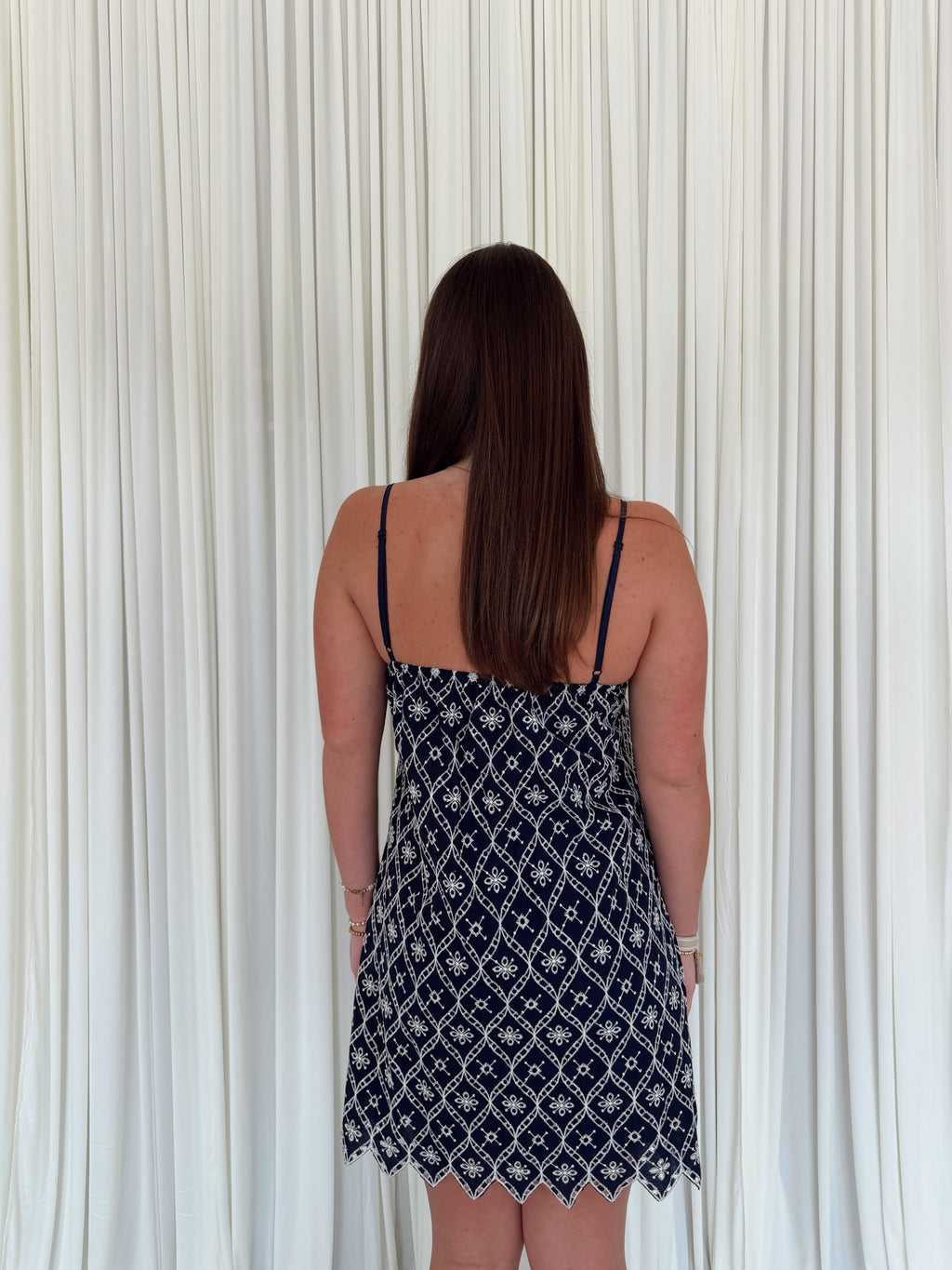 Navy Scalloped Hem Shift Dress