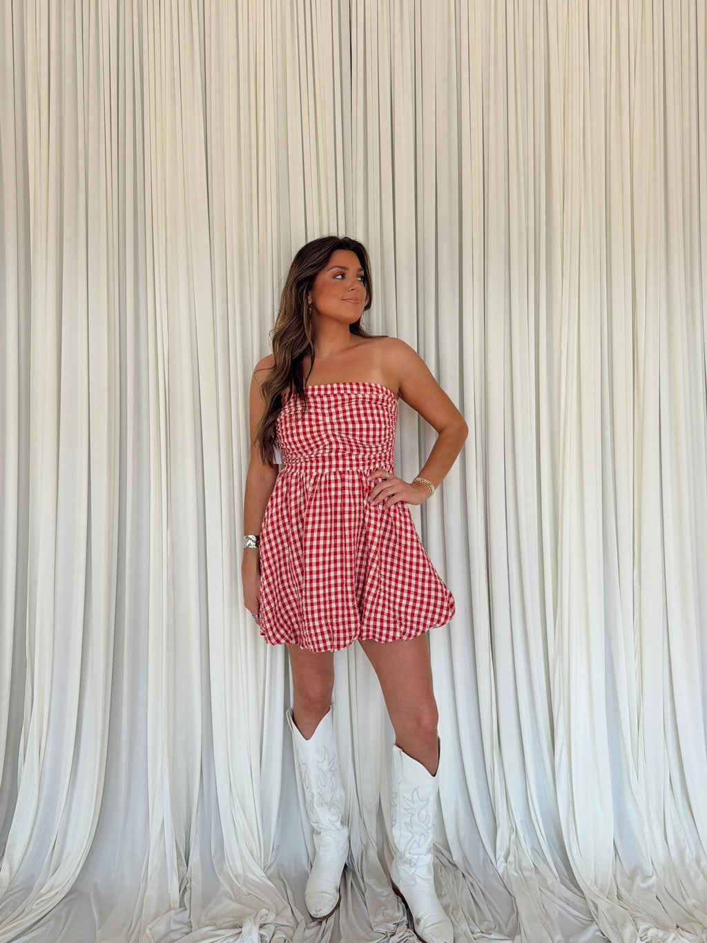 Gingham Print Smocking Tube Mini
