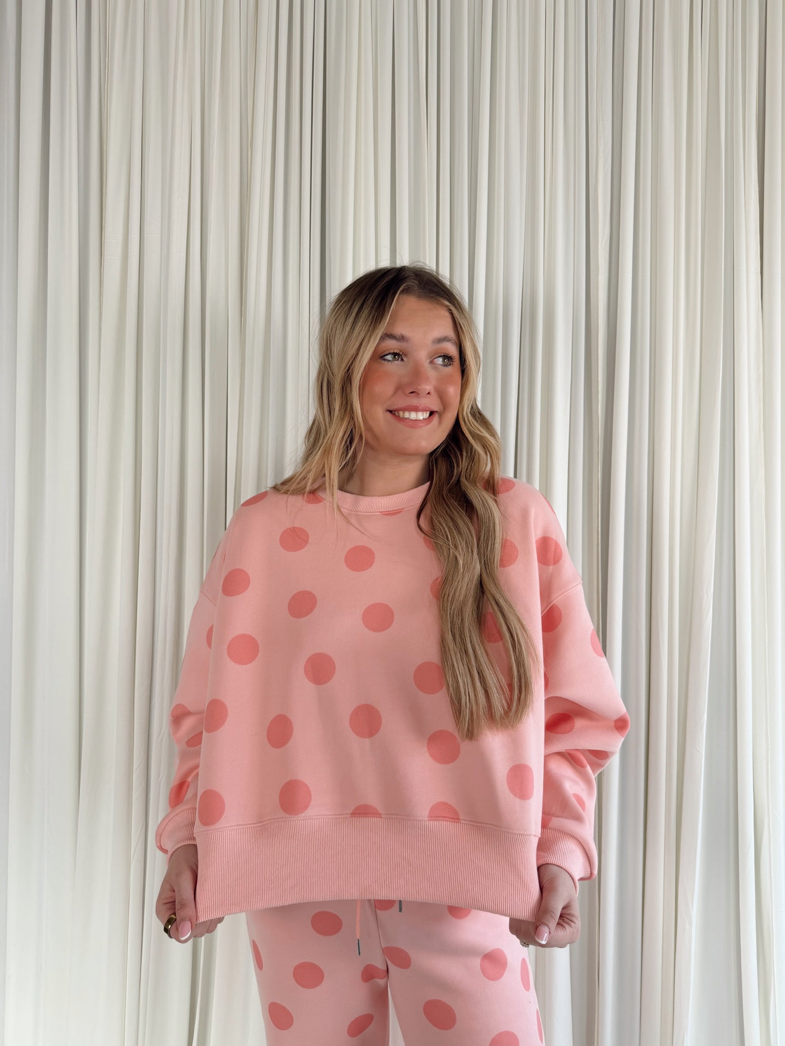Blush Polka Dot Crop Sweatshirt