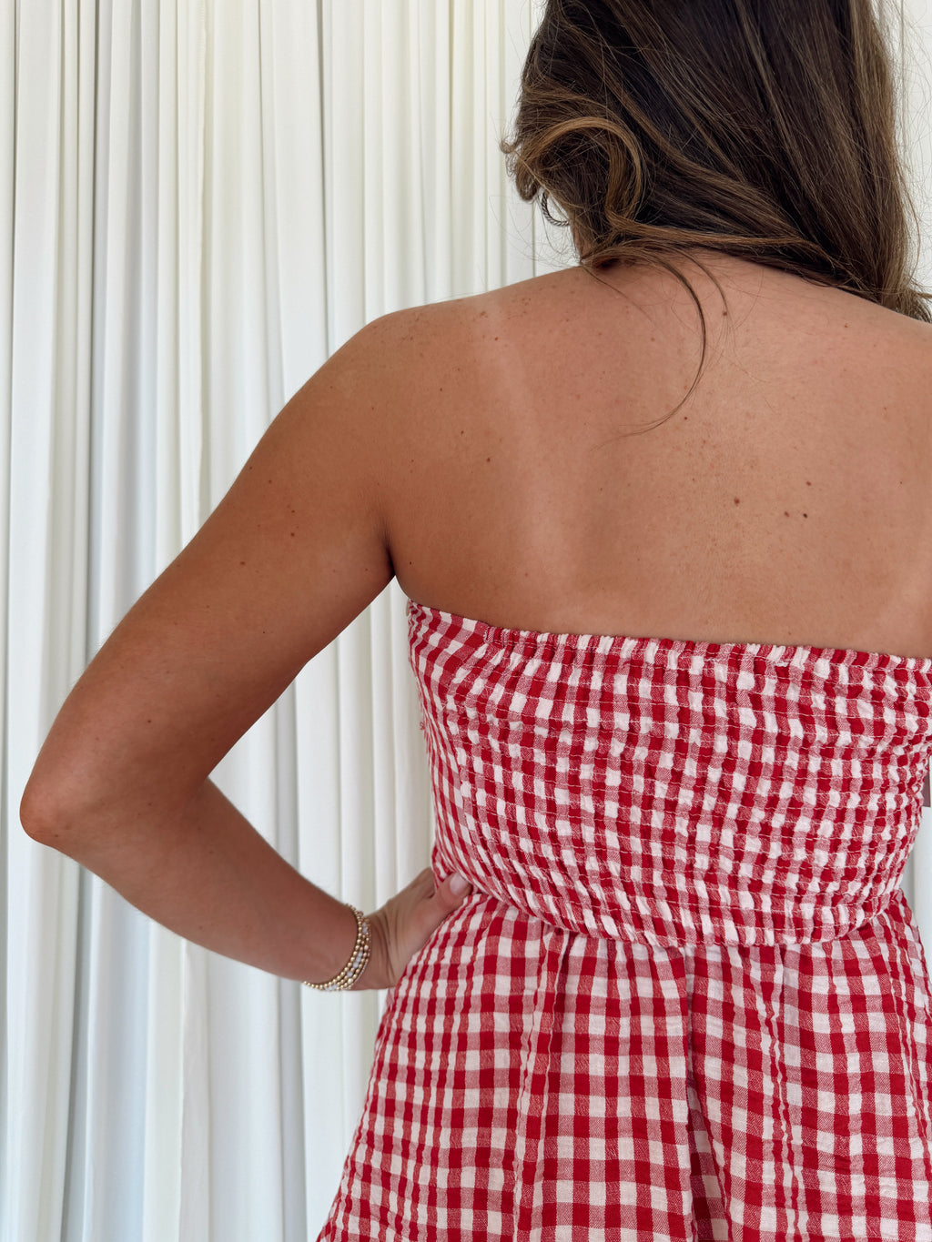 Gingham Print Smocking Tube Mini