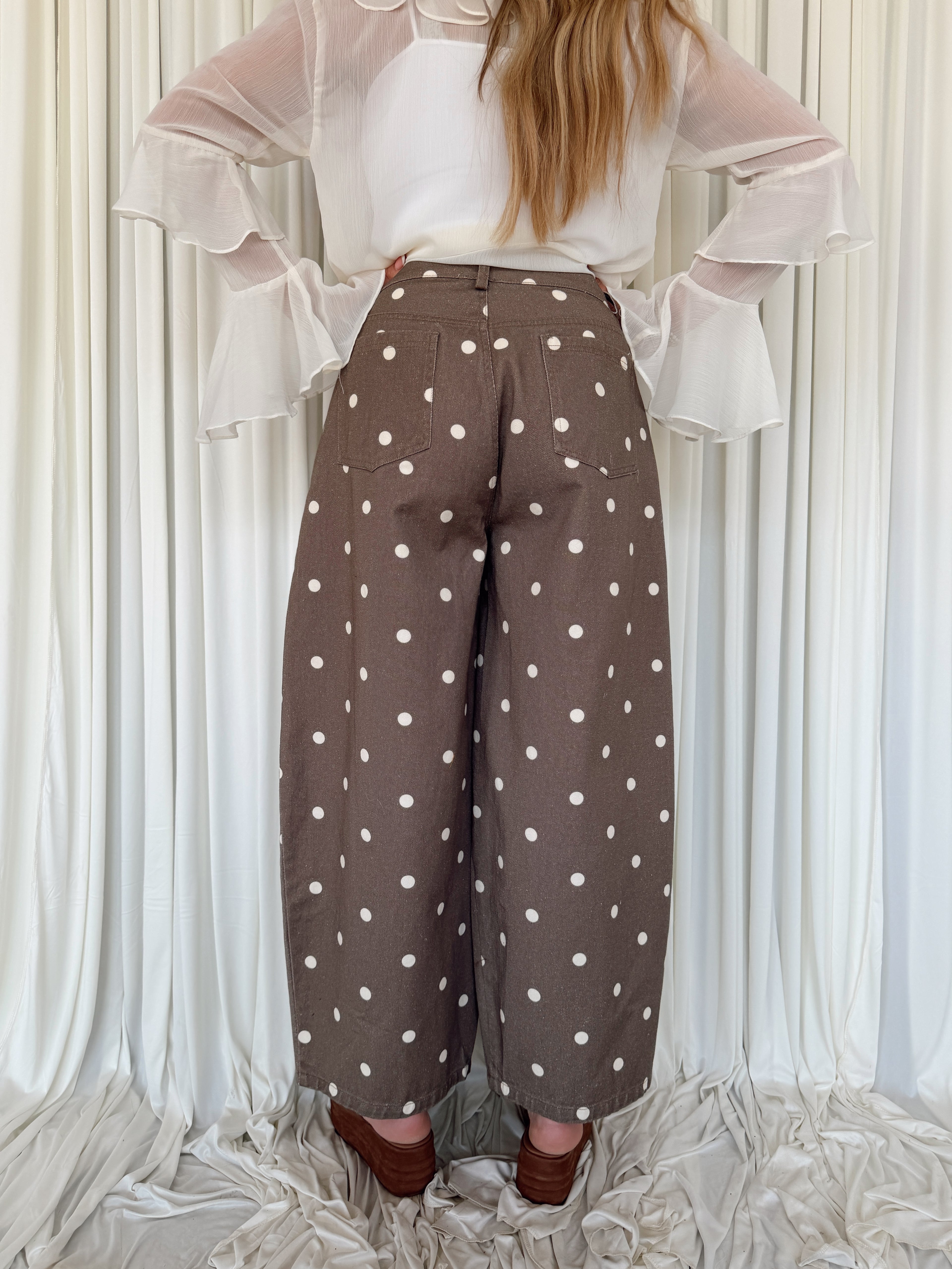 Polka Dot Printed Denim Pants