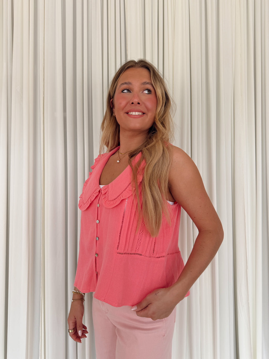 Ruffle Collared Tank Blouse