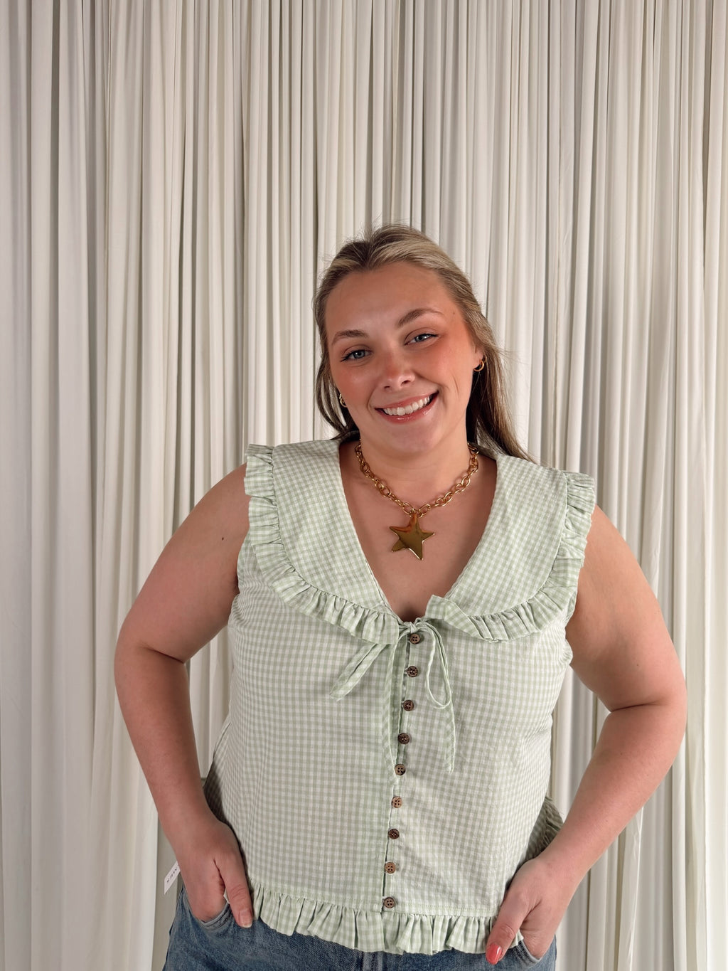 The Ruffled Collar Plaid Blouse
