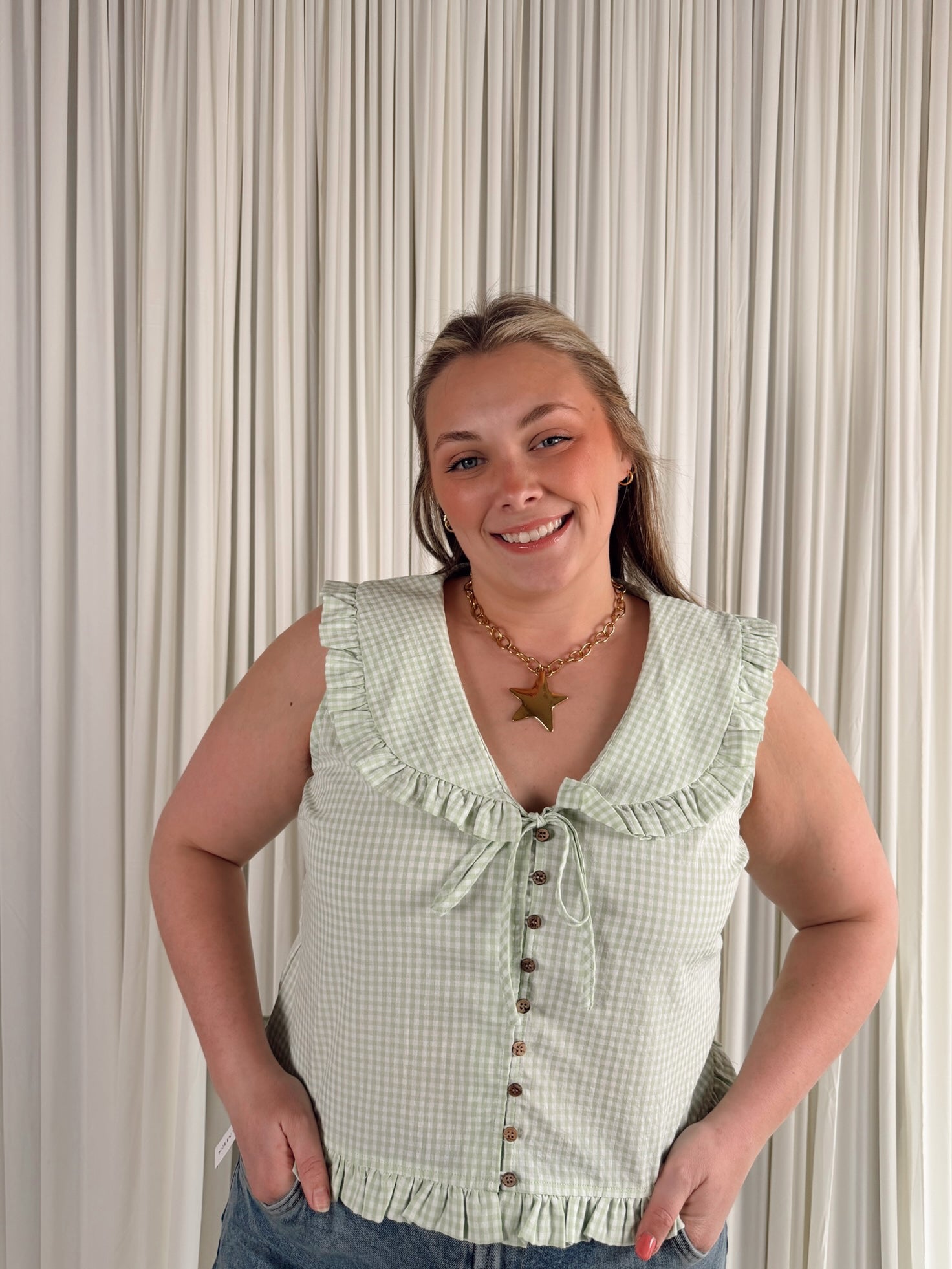 The Ruffled Collar Plaid Blouse