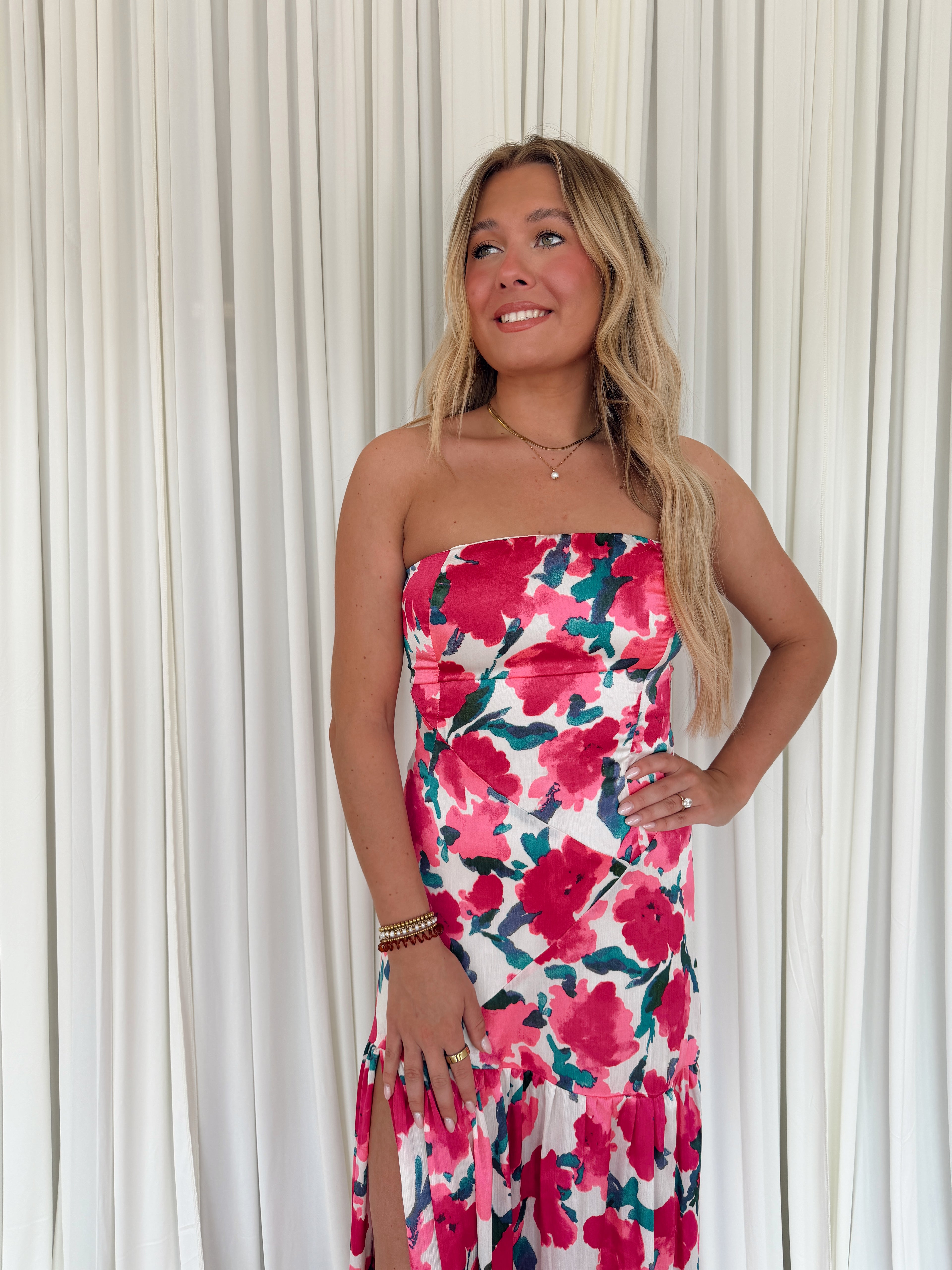Floral Strapless Drop Waist Maxi Dress  Seven & James