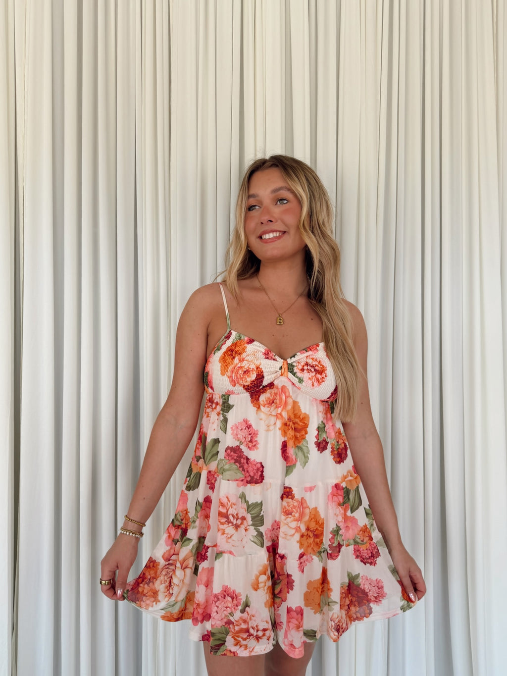 Floral Smocked Babydoll Cami Romper