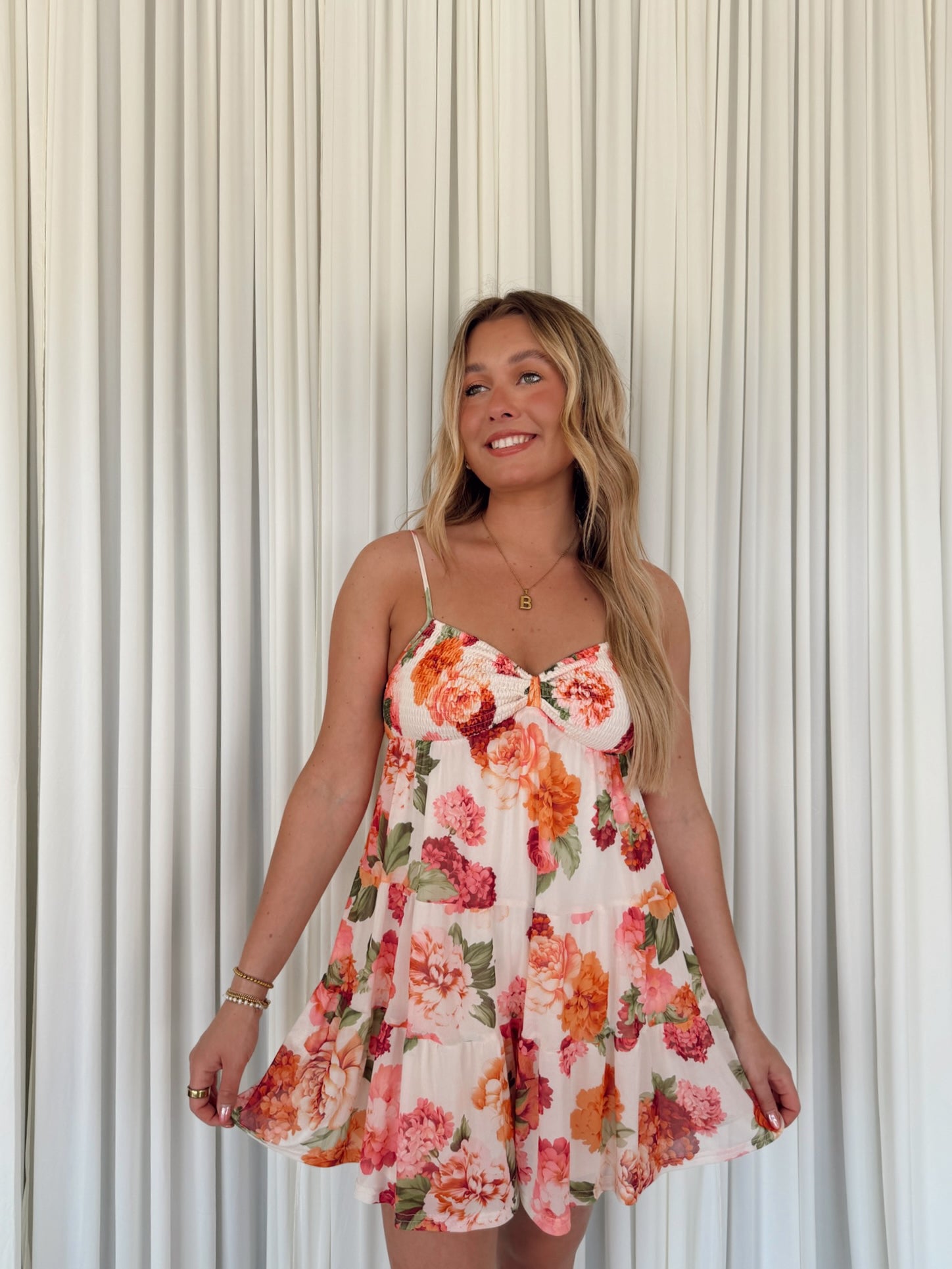 Floral Smocked Babydoll Cami Romper