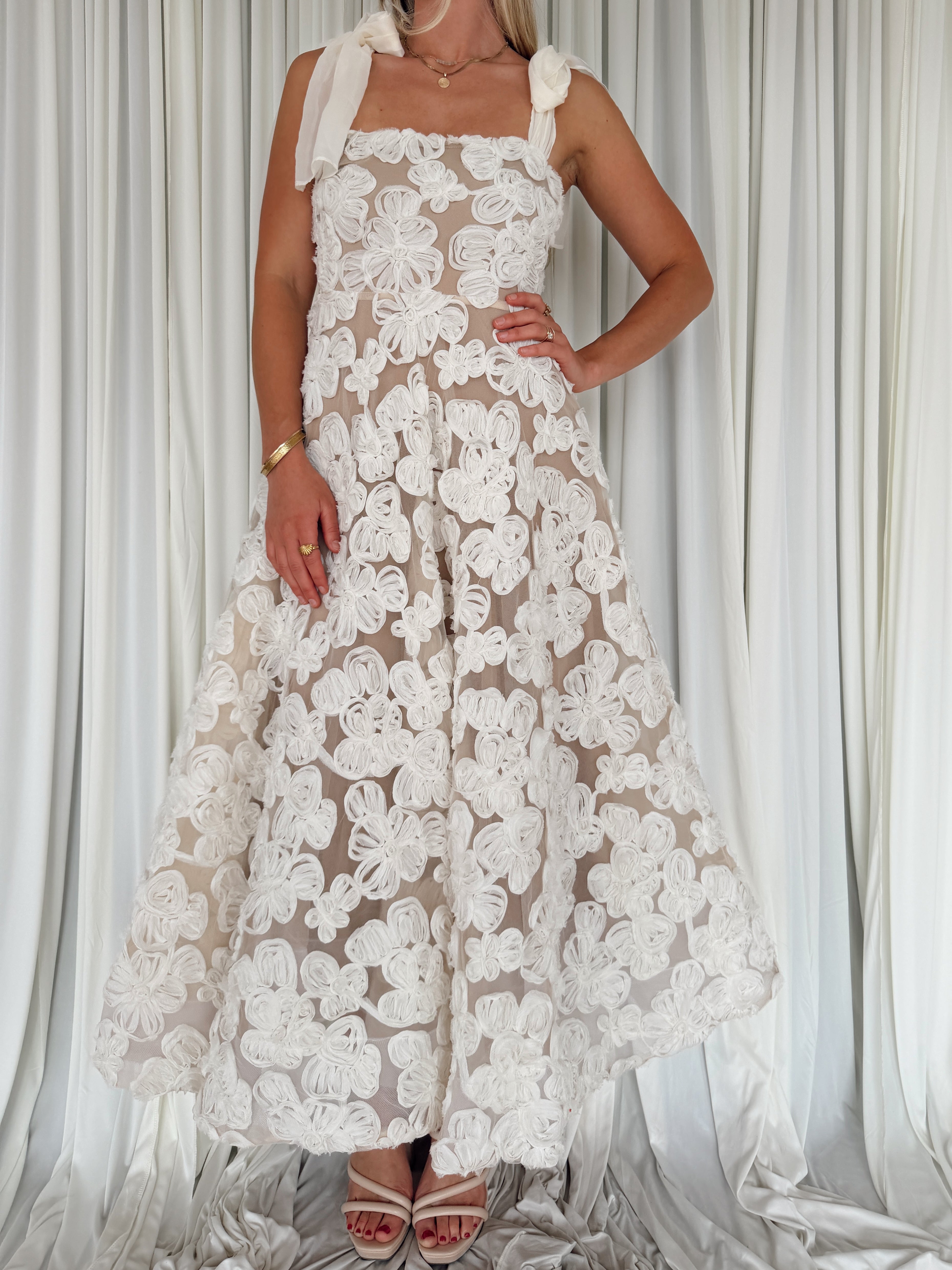A-Line Textured Lace Midi Dress