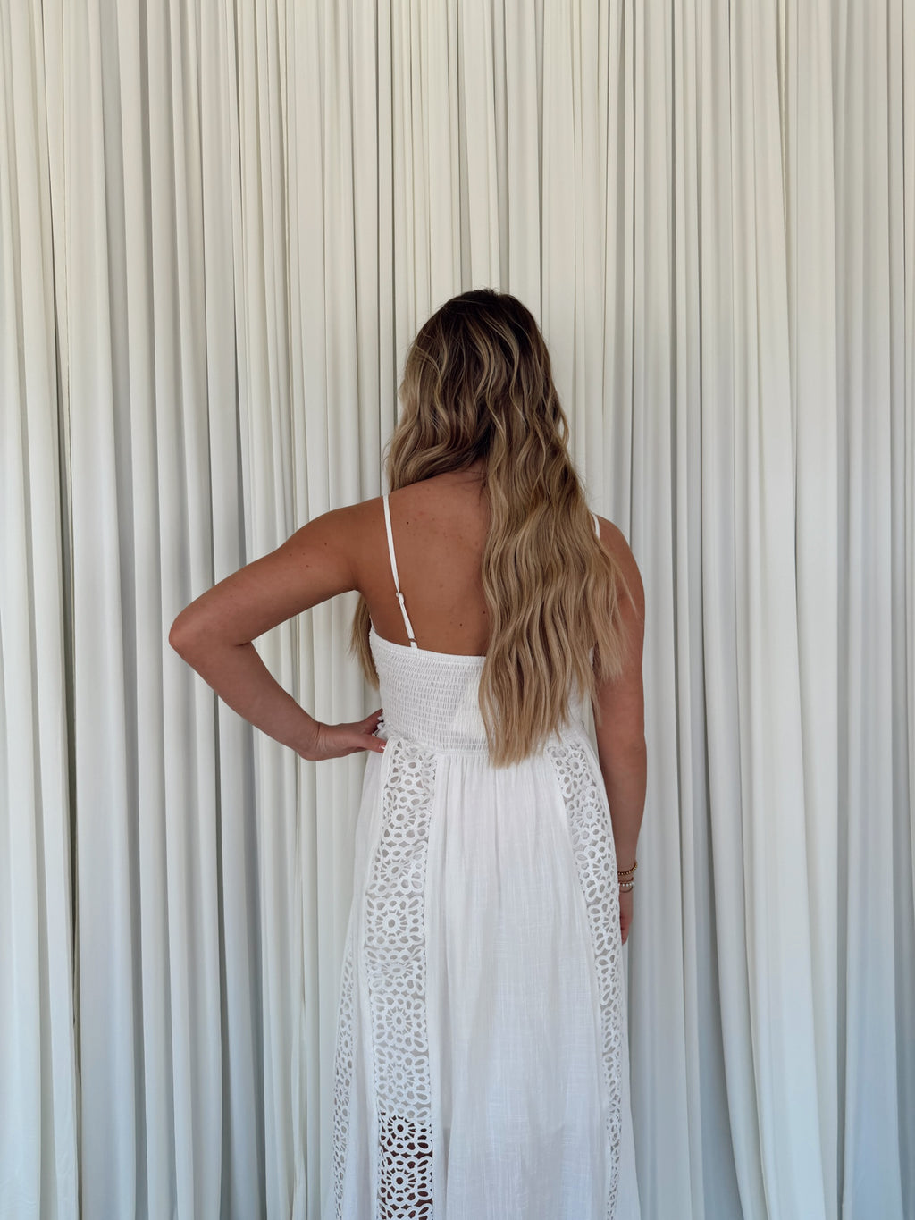 Crochet Lace Paneled Maxi Dress