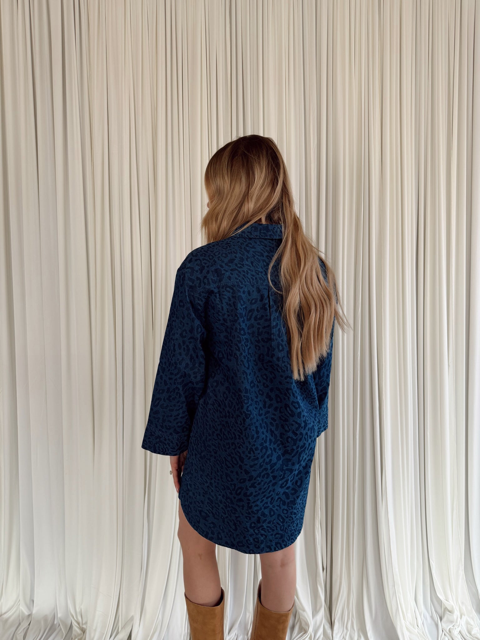 Aglossa Cheetah Print Denim Mini Dress