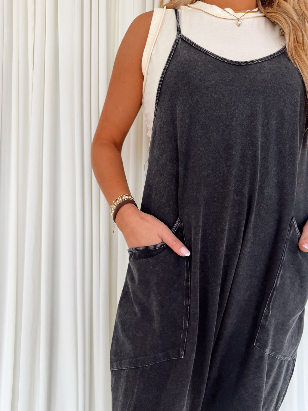 Mineral Wash Spaghetti Strap Jumpsuit