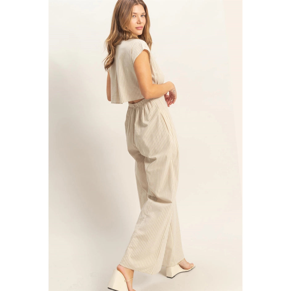 Striped Button Down Jumpsuit