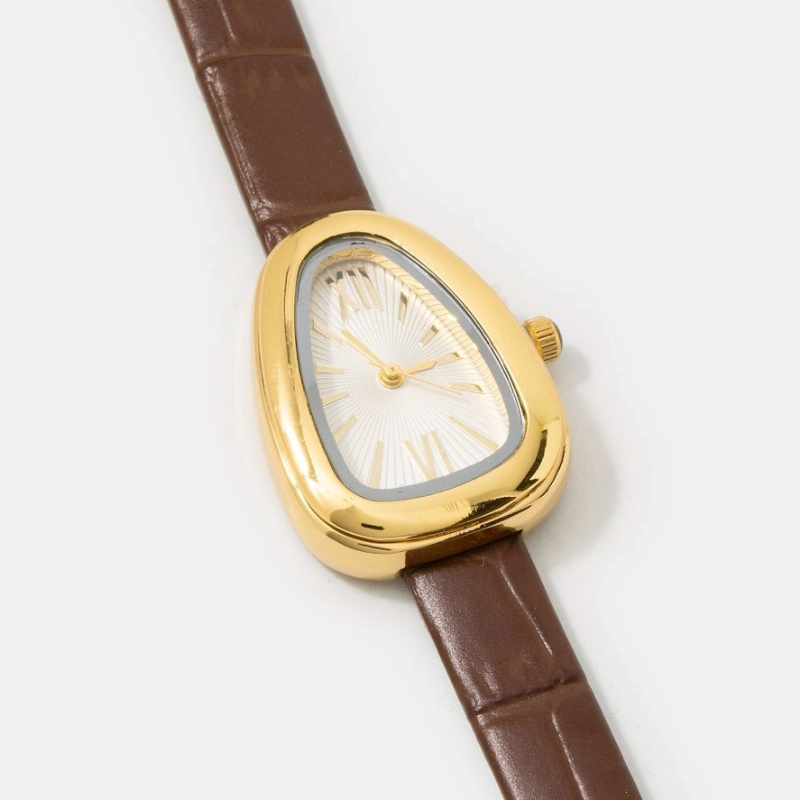 Oval Croc Leather Strap Watch