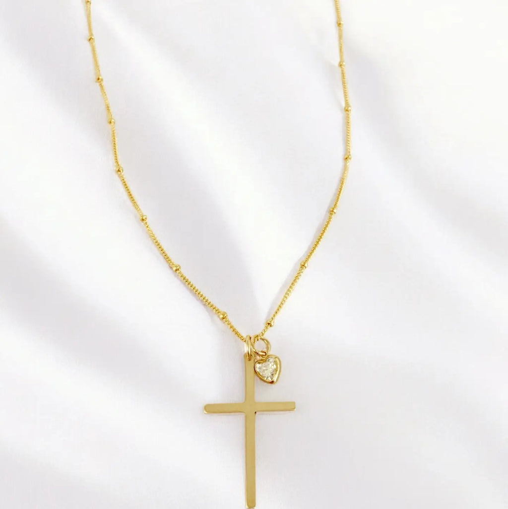 Theresa Charm Religious Cross Necklace Gold Filled