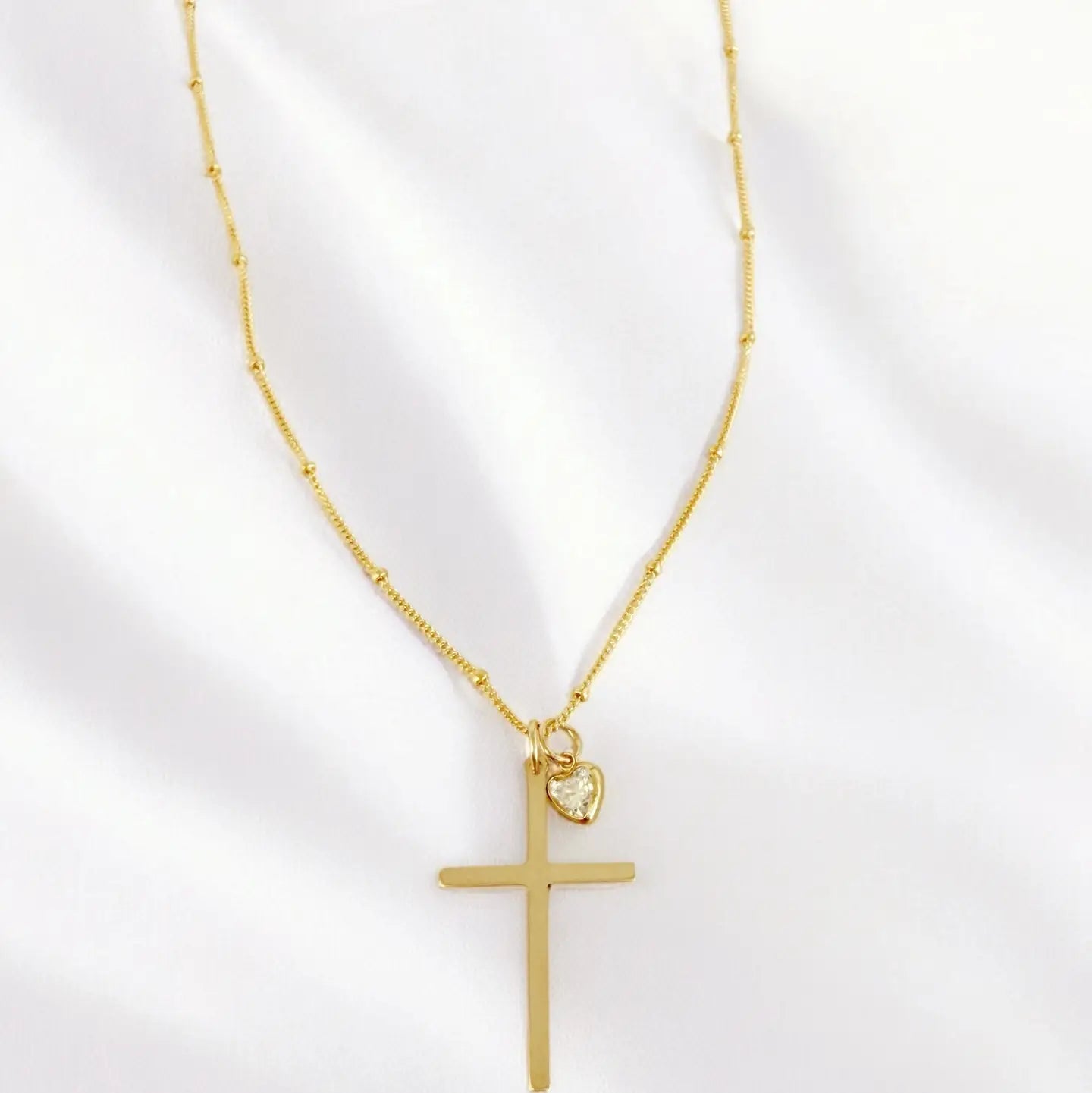Theresa Charm Religious Cross Necklace Gold Filled