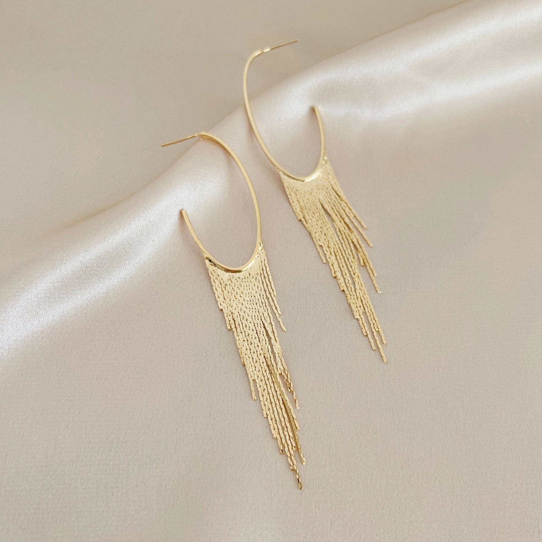 Cascading Fringe Hoops Earrings Gold Filled