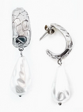 Emroy Pearl Textured Hoop Earrings - Silver