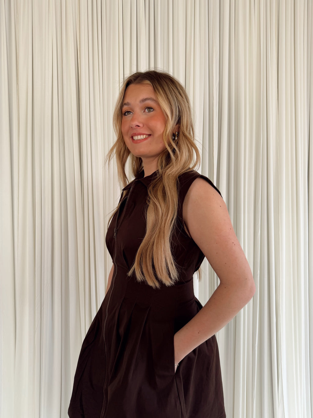 Shirt Neck Pleated Mini Dress