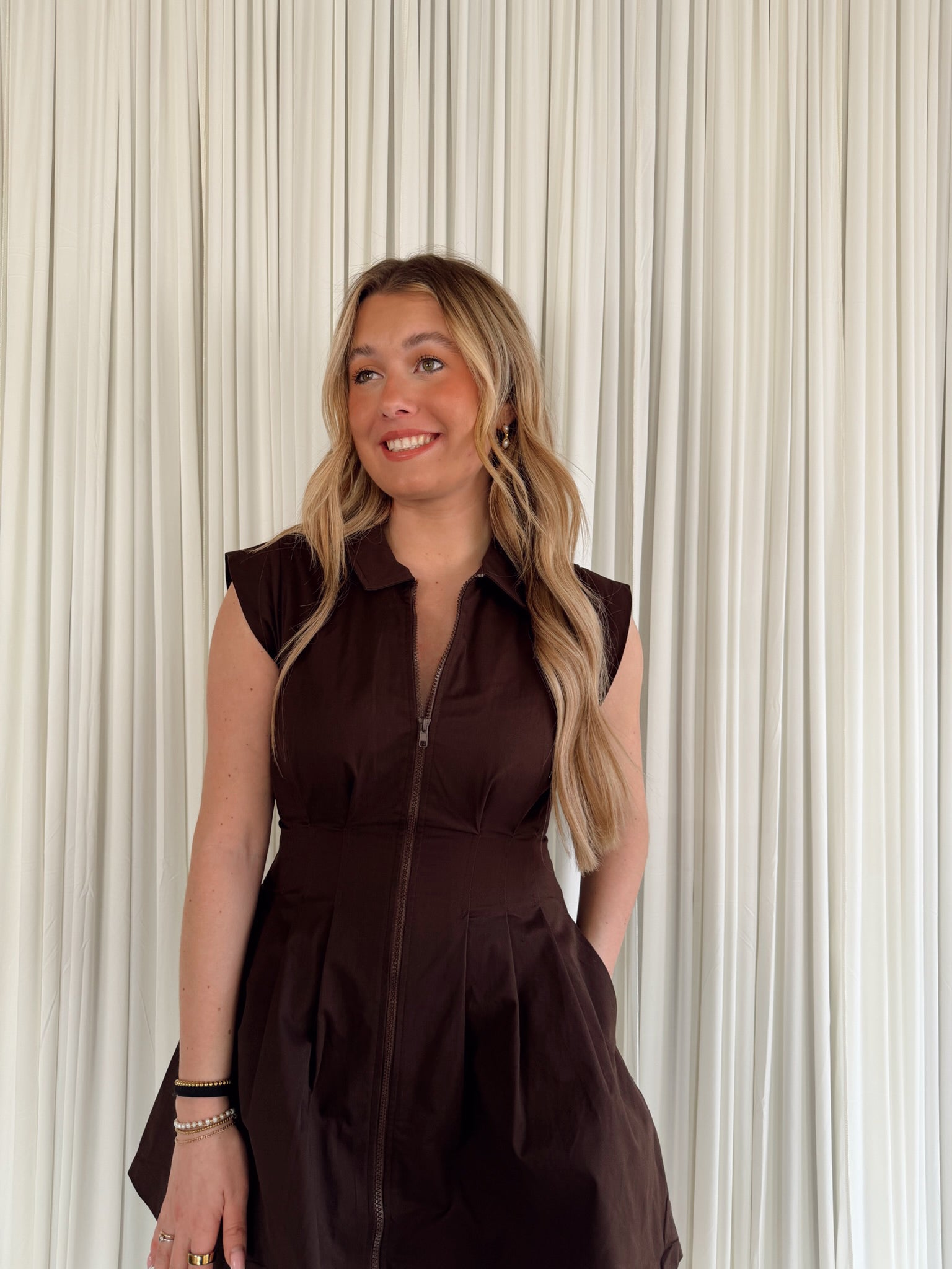 Shirt Neck Pleated Mini Dress