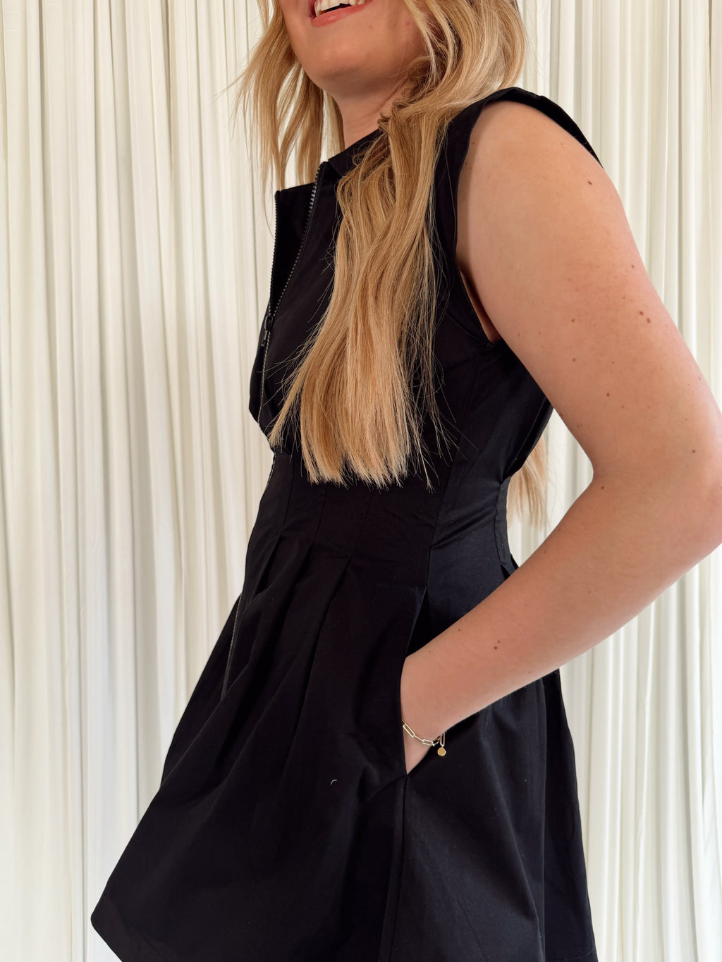 Shirt Neck Pleated Mini Dress